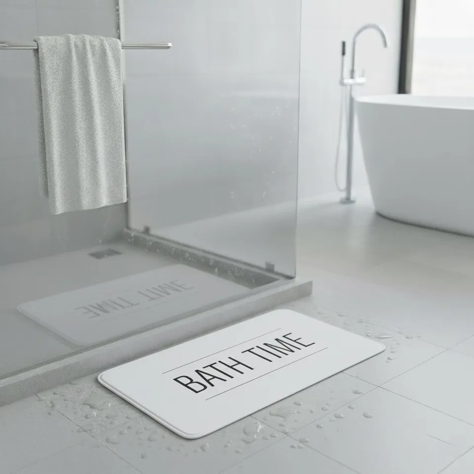 evideco-tapis-de-bain-microfibre-bath-time-blanc-noir-30x18 image 1