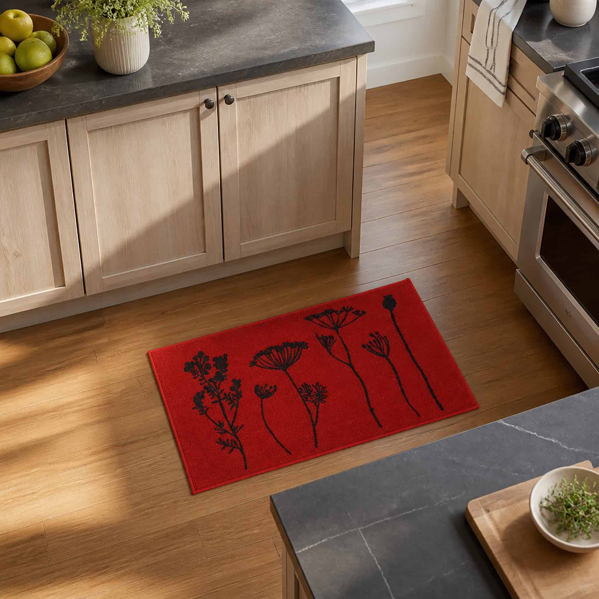 evideco-wool-effect-wildflowers-tapis-cuisine-rouge-noir-81x50-cm image 1