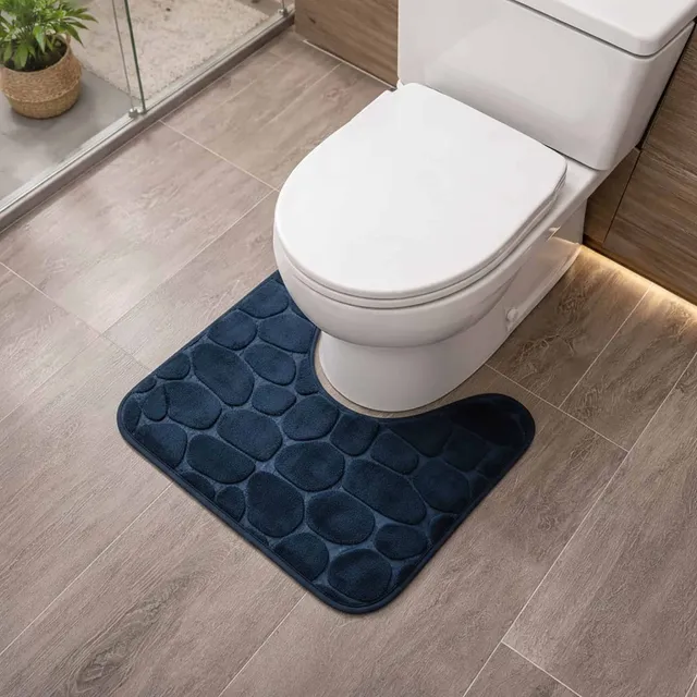 evideco-bathroom-mats-tapis-wc-contour-18x20-bleu-marine-m-moire-de-forme image 1