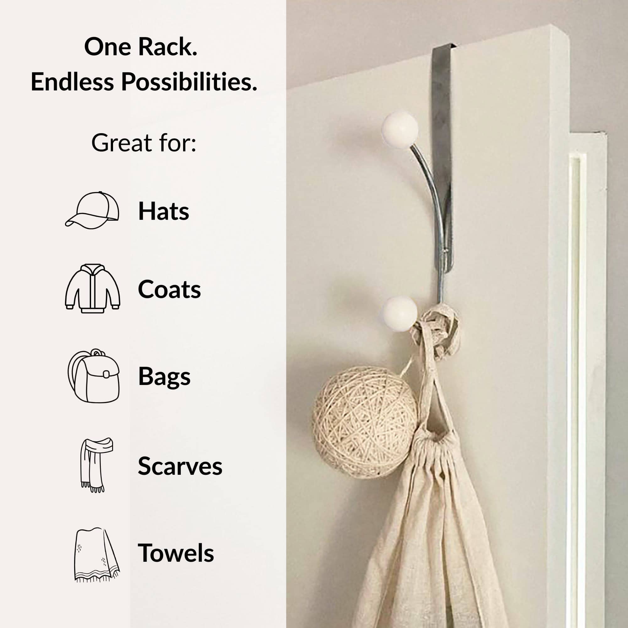 evideco-bathroom-storage-pat-re-de-porte-chrome-2-crochets-blancs image 7