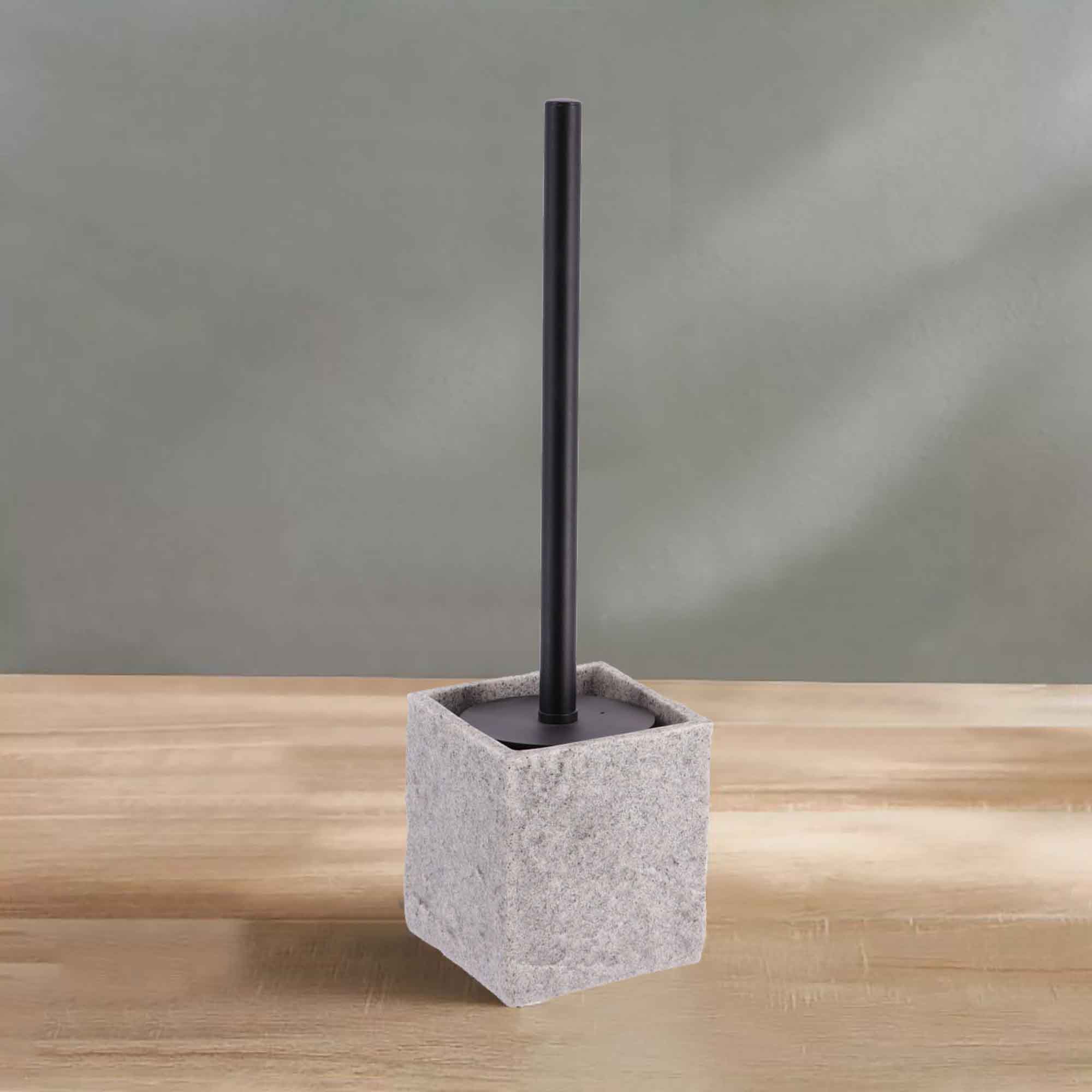 evideco-brosse-wc-grise-effet-pierre-carr-e-avec-support image 4