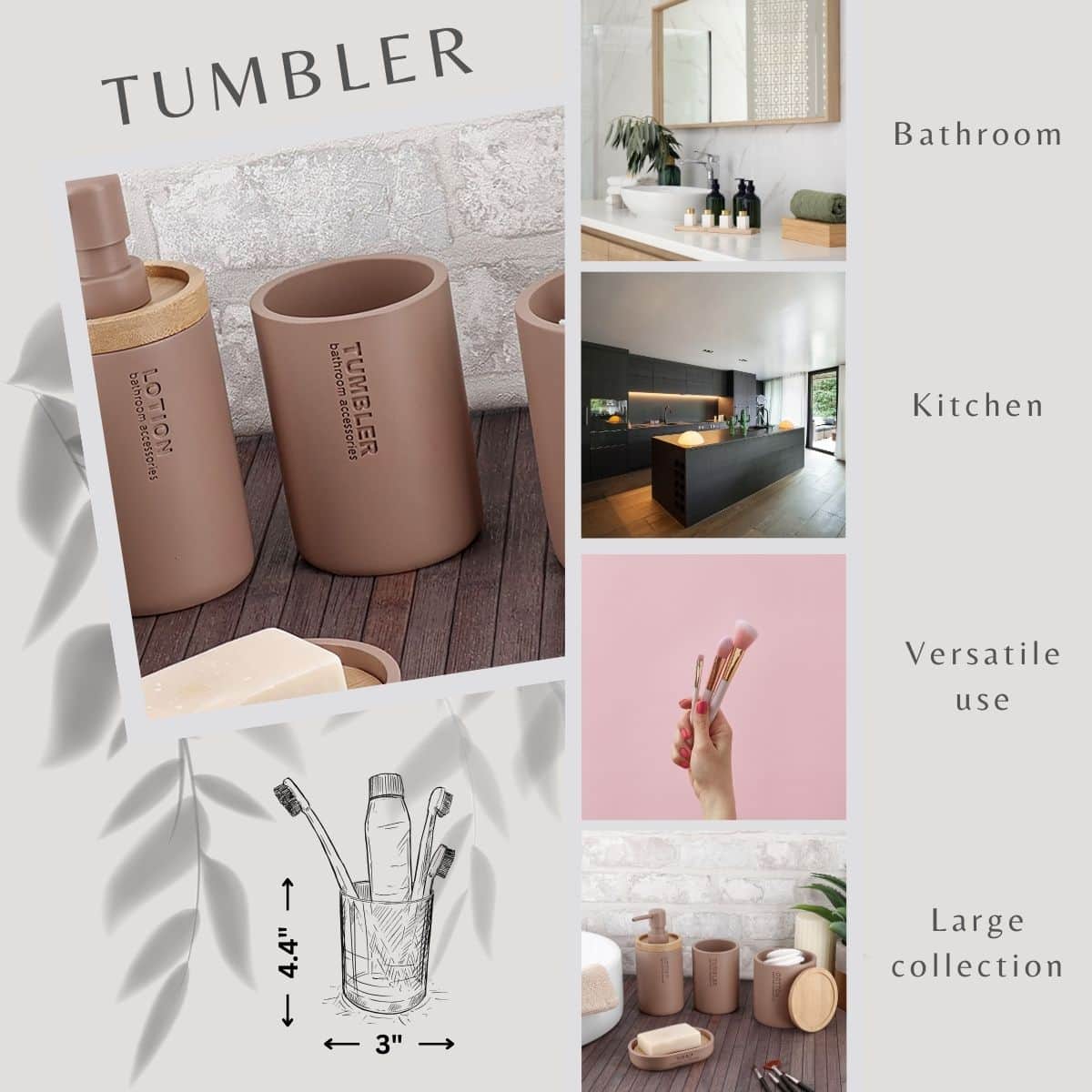 evideco-bathroom-gobelet-salle-de-bain-cappuccino-porte-brosse image 2