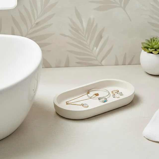 evideco-home-accessories-plateau-salle-de-bain-ovale-beige-polyresine image 1