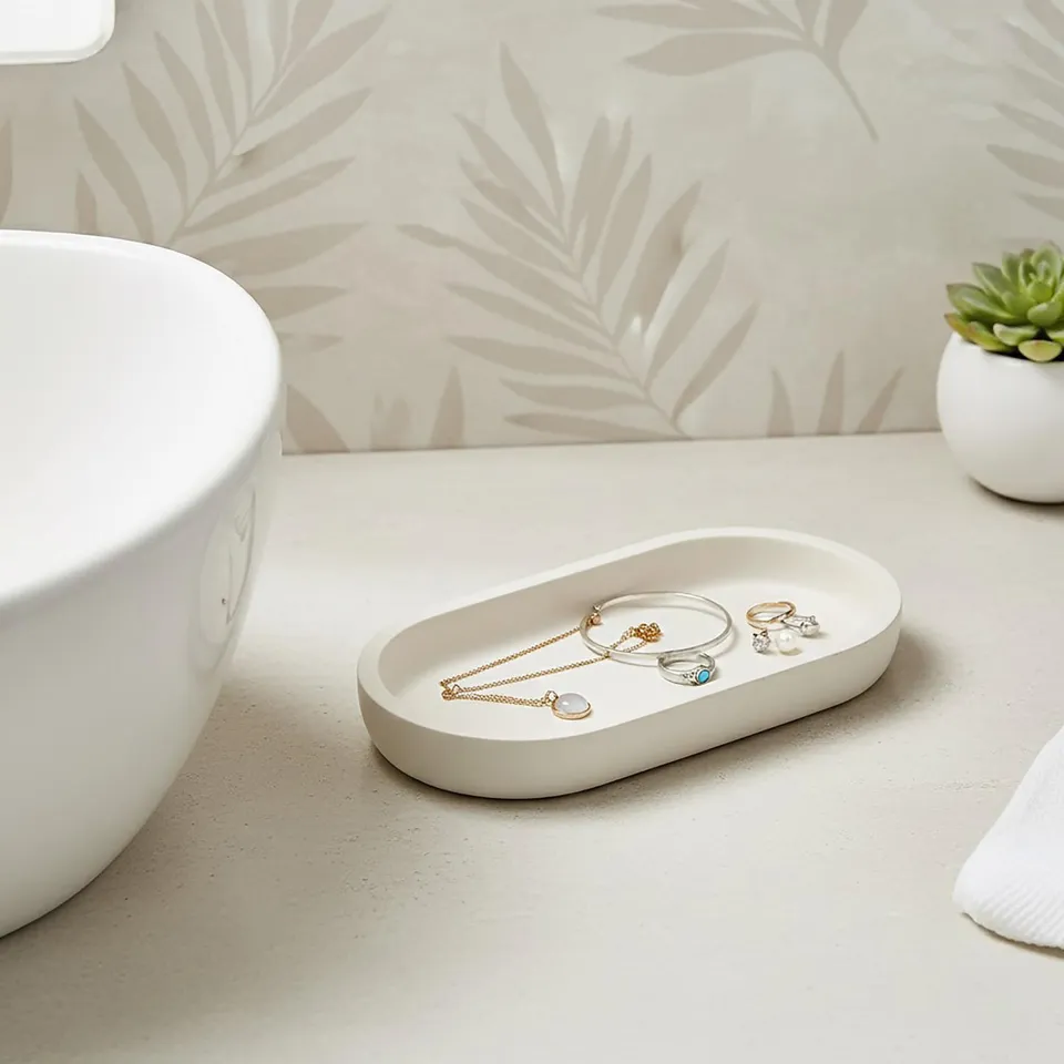 evideco-home-accessories-plateau-salle-de-bain-ovale-beige-polyresine image 1