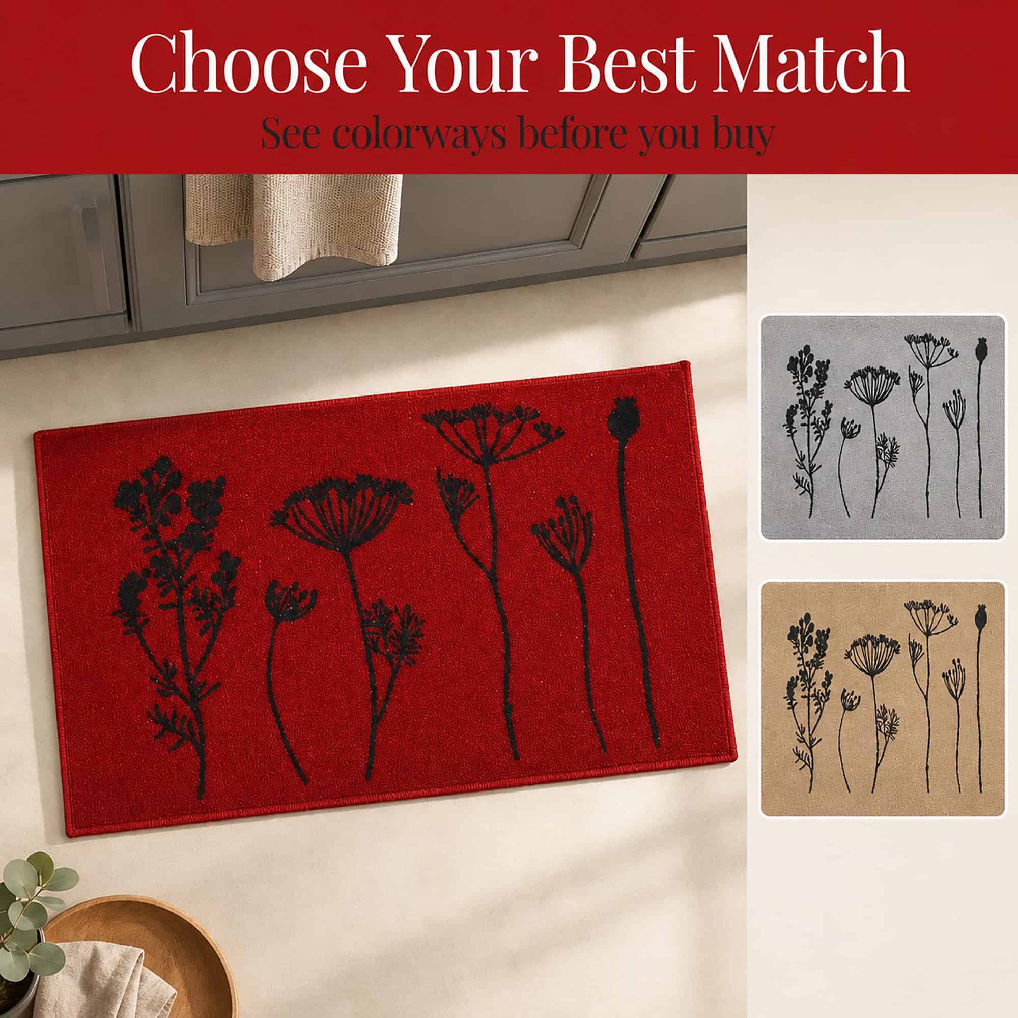evideco-wool-effect-wildflowers-tapis-cuisine-rouge-noir-81x50-cm image 2