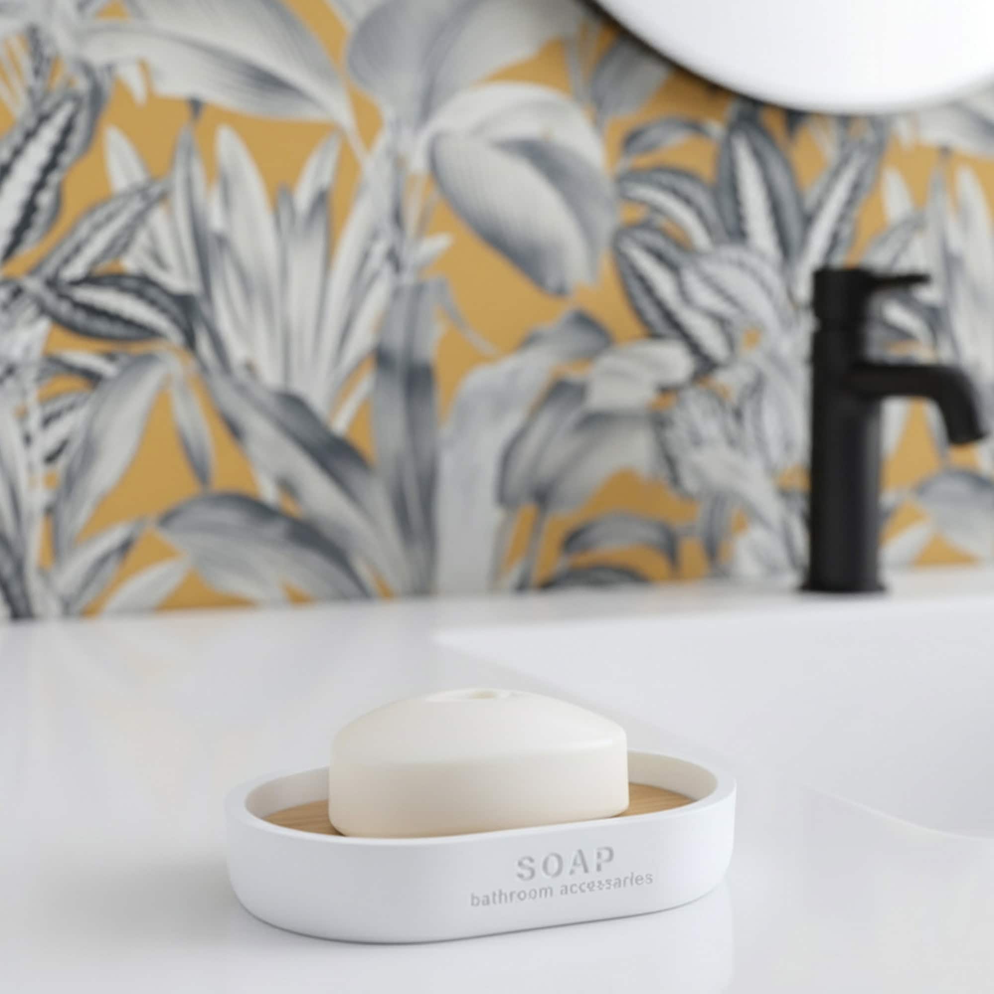 evideco-bathroom-accessories-porte-savon-blanc-mat-bambou-polyresine image 2