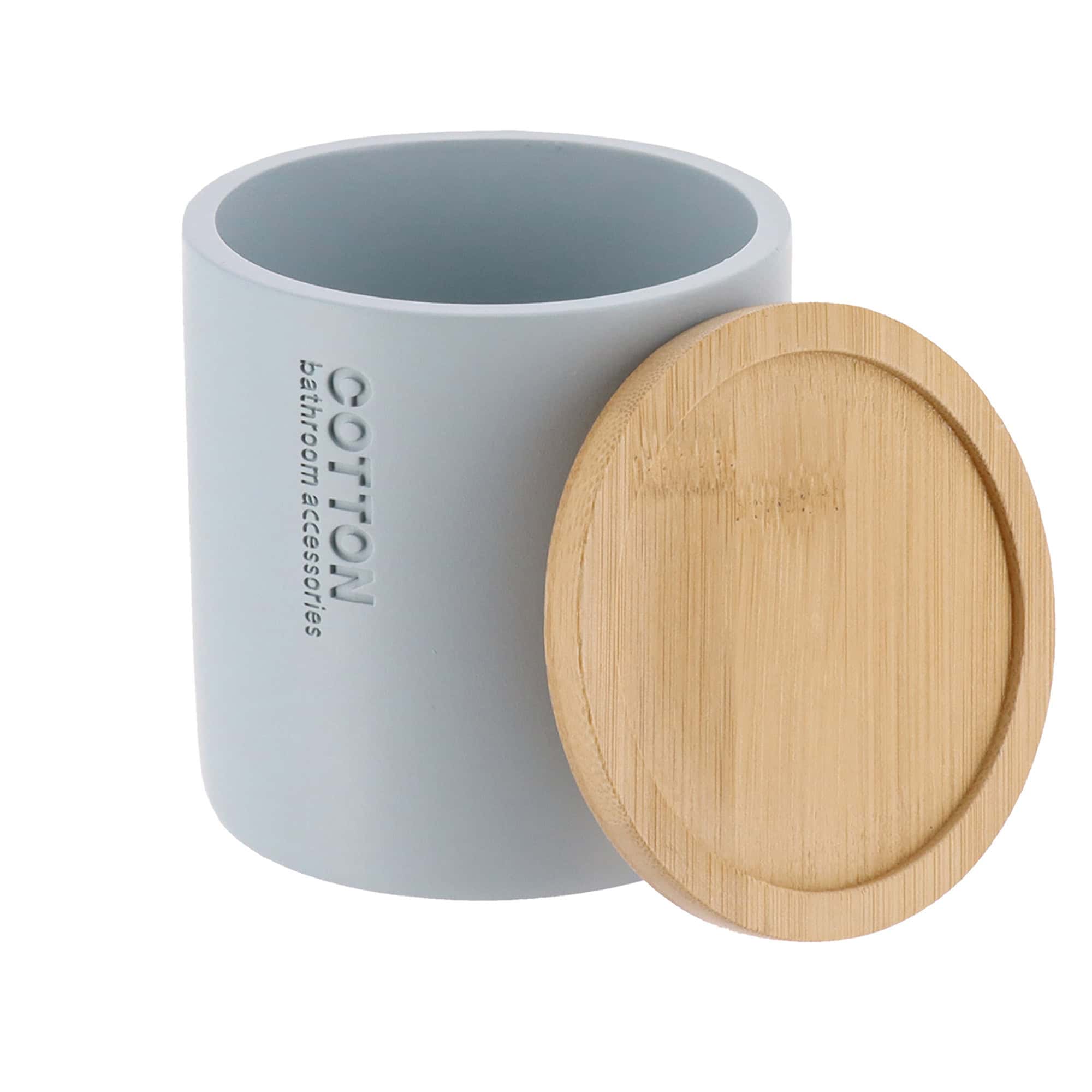 evideco-bathroom-accessories-bo-te-coton-bleu-clair-couvercle-bambou image 4