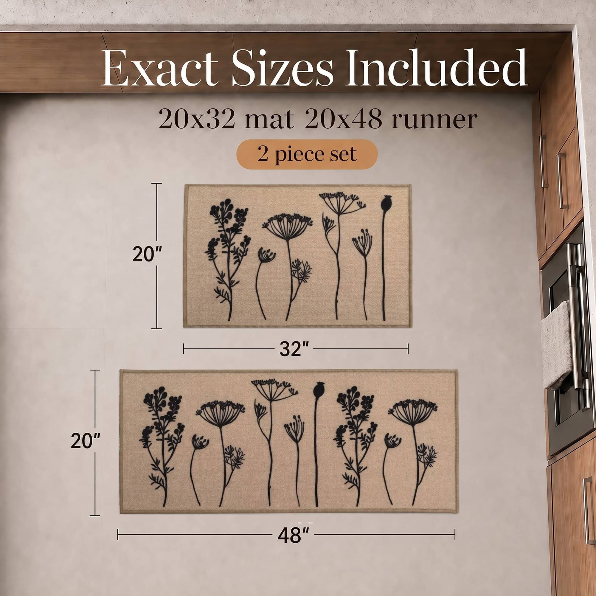 evideco-home-accessories-wildflowers-lot-2-tapis-cuisine-beige-noir-effet-laine image 2