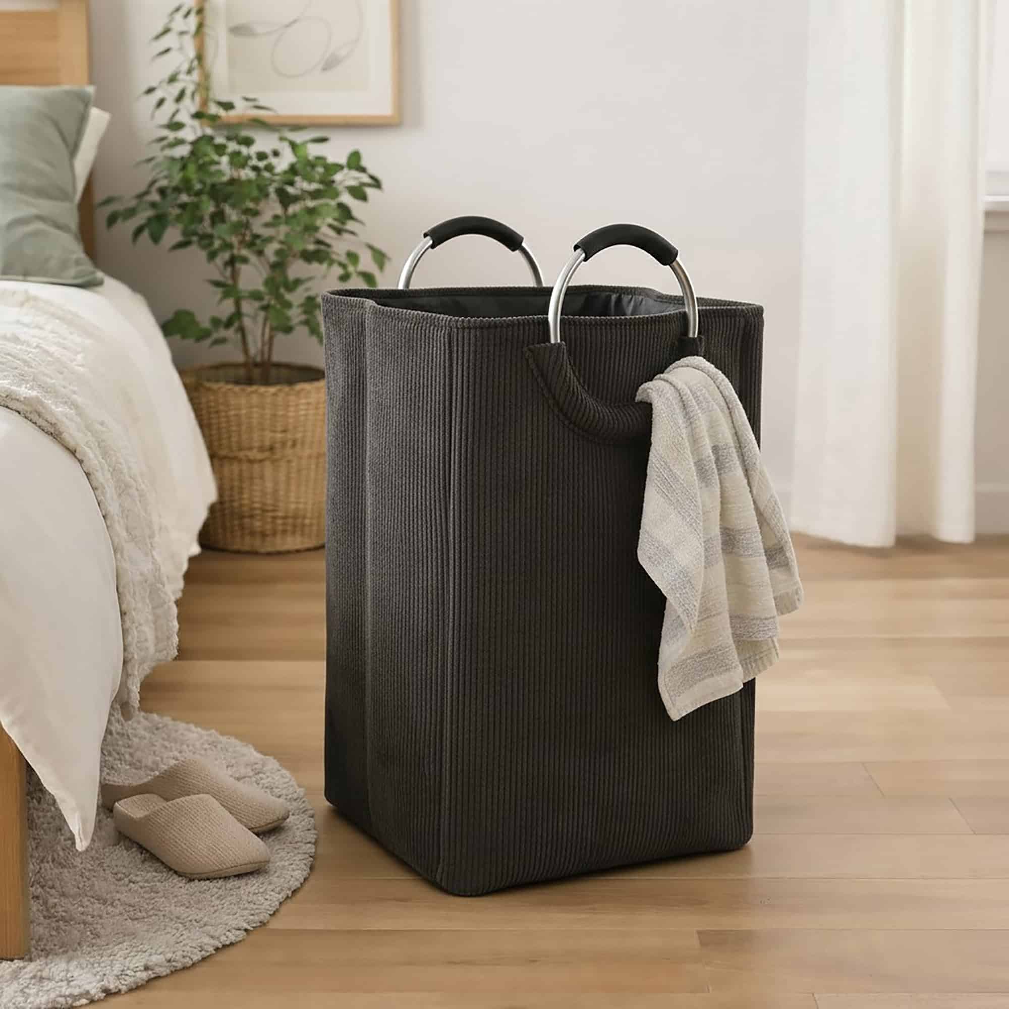 evideco-corduroy-panier-linge-55l-gris-fonc-poign-es image 2