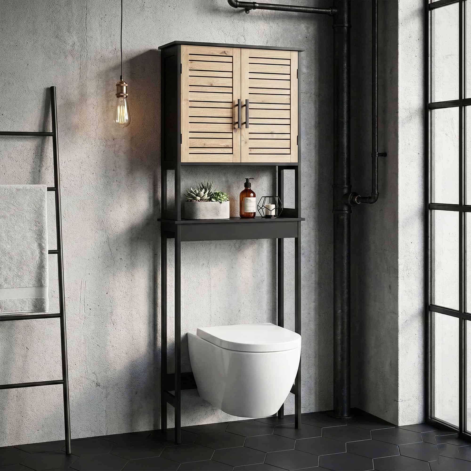 evideco-bergen-meuble-wc-noir-marron-double-portes image 1