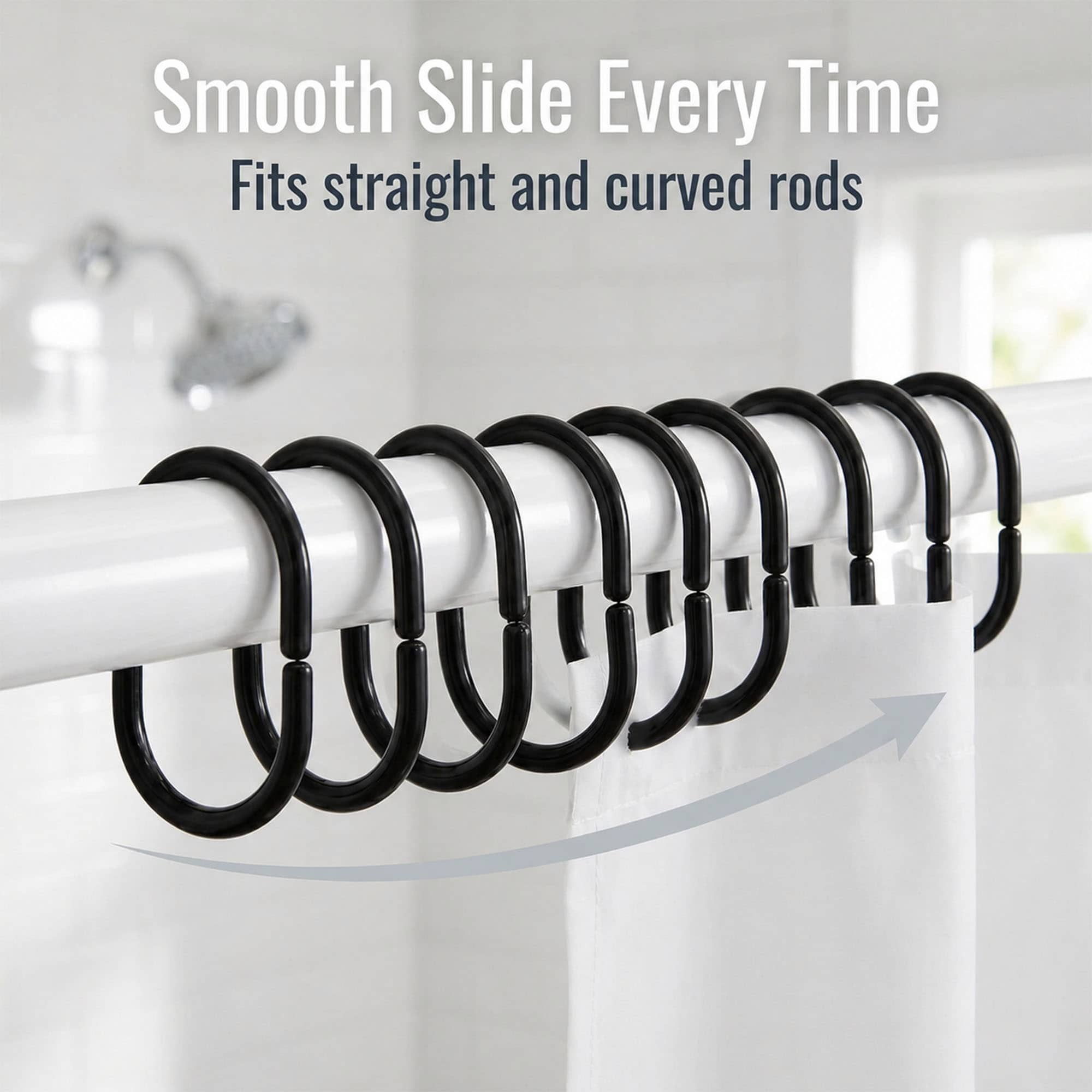 evideco-shower-accessories-anneaux-rideau-douche-noir-mat-lot-12 image 6