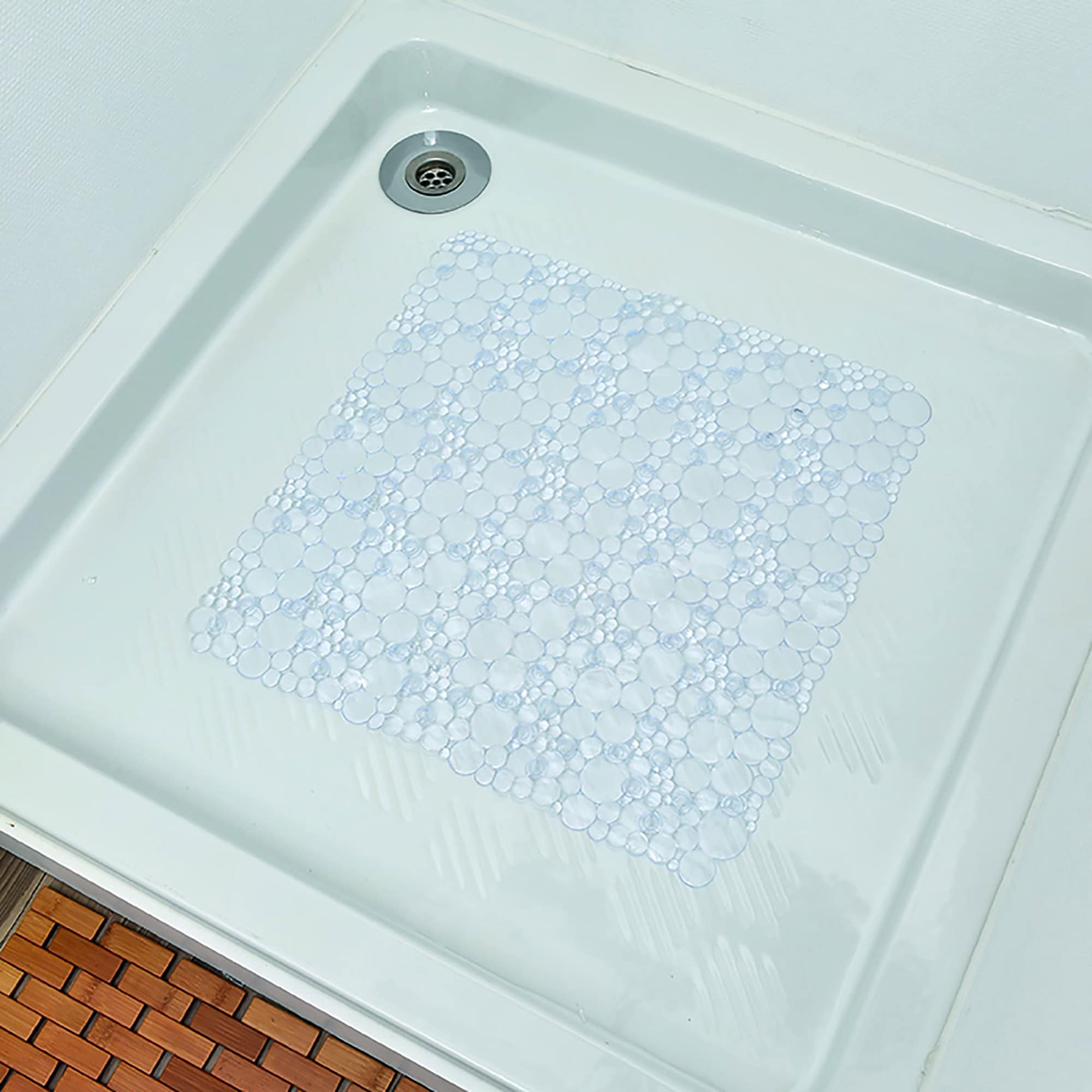 evideco-shower-accessories-tapis-douche-transparent-bulles-50x50-cm image 1