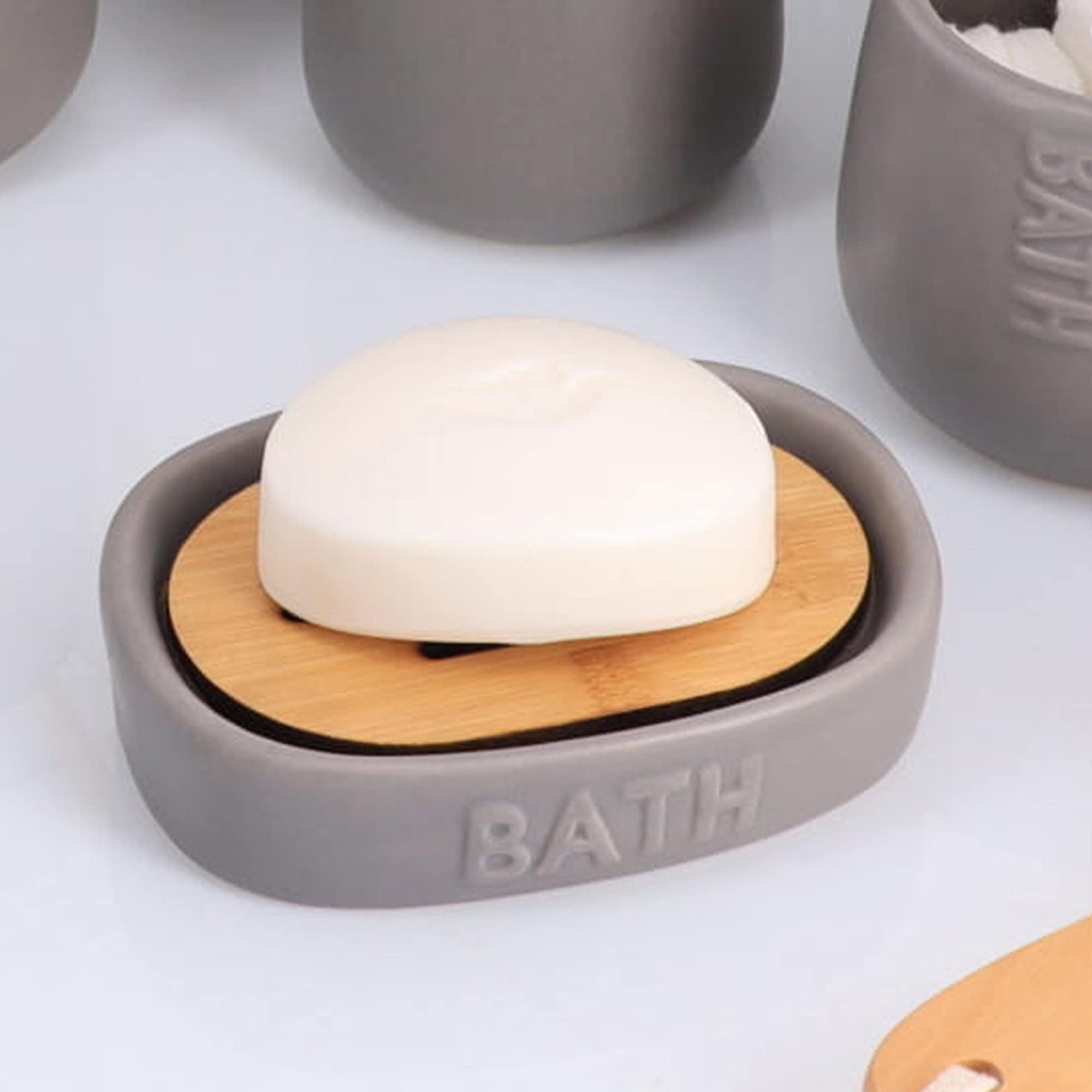 evideco-bathroom-accessories-set-porte-savon-gobelet-gris-bambou image 4