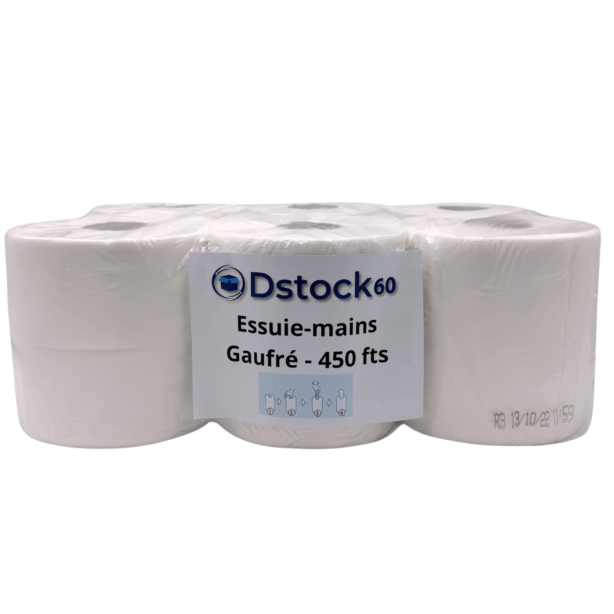 dstock60-essuie-mains-bobines-blanches-450-feuilles-lot-de-6 image 1