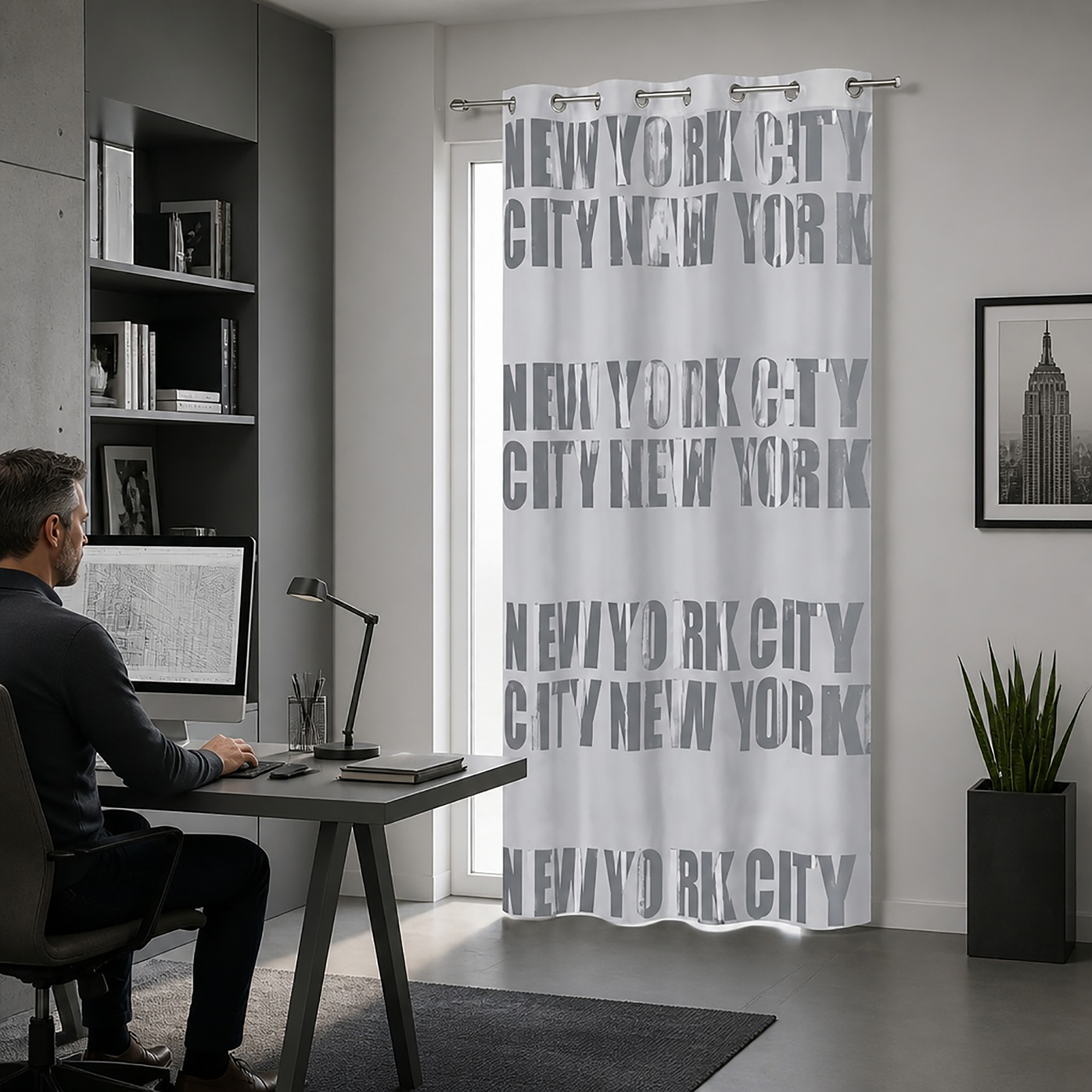 evideco-new-york-rideau-occultant-gris-clair-102x55-illets image 1