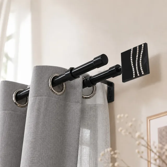 evideco-strass-tringle-double-rideau-noire-50-82-pouces-acier image 1