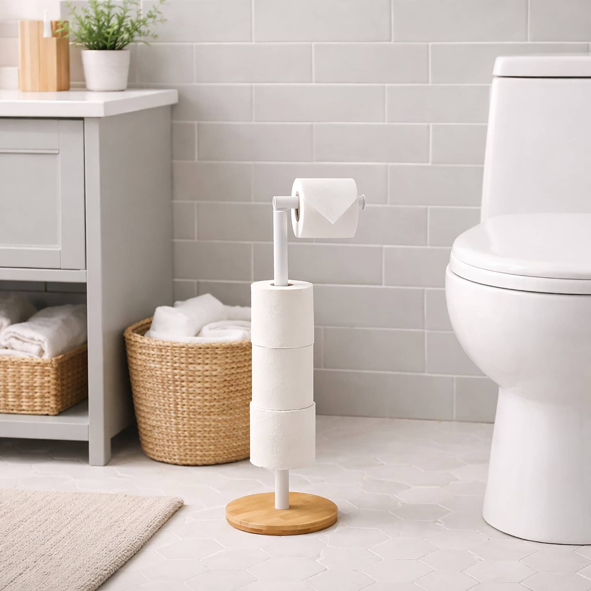 evideco-d-rouleur-papier-toilette-blanc-sur-pied-bambou-4-rouleaux image 2