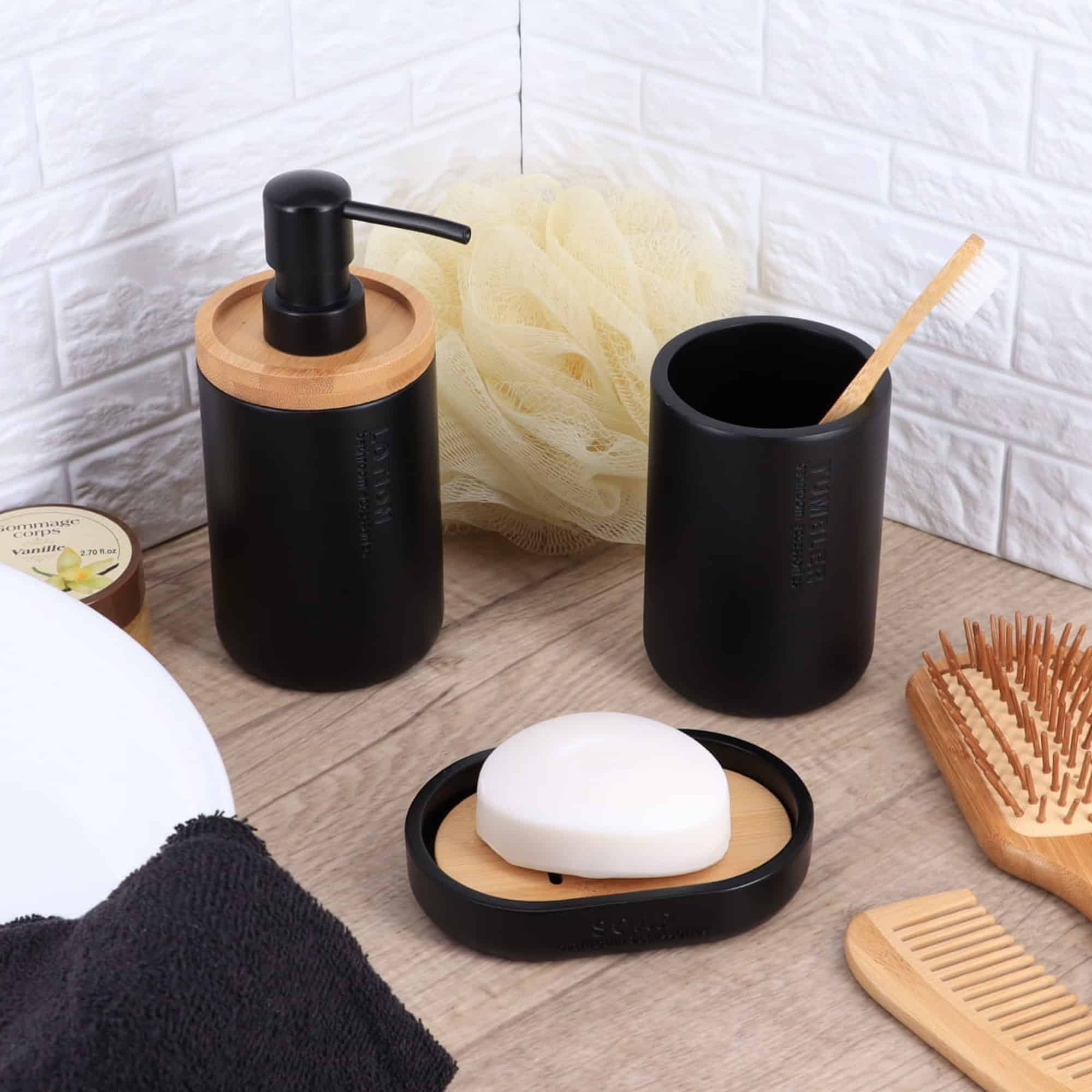 evideco-bathroom-accessories-gobelet-noir-mat-porte-brosse-dents-polyresine image 3