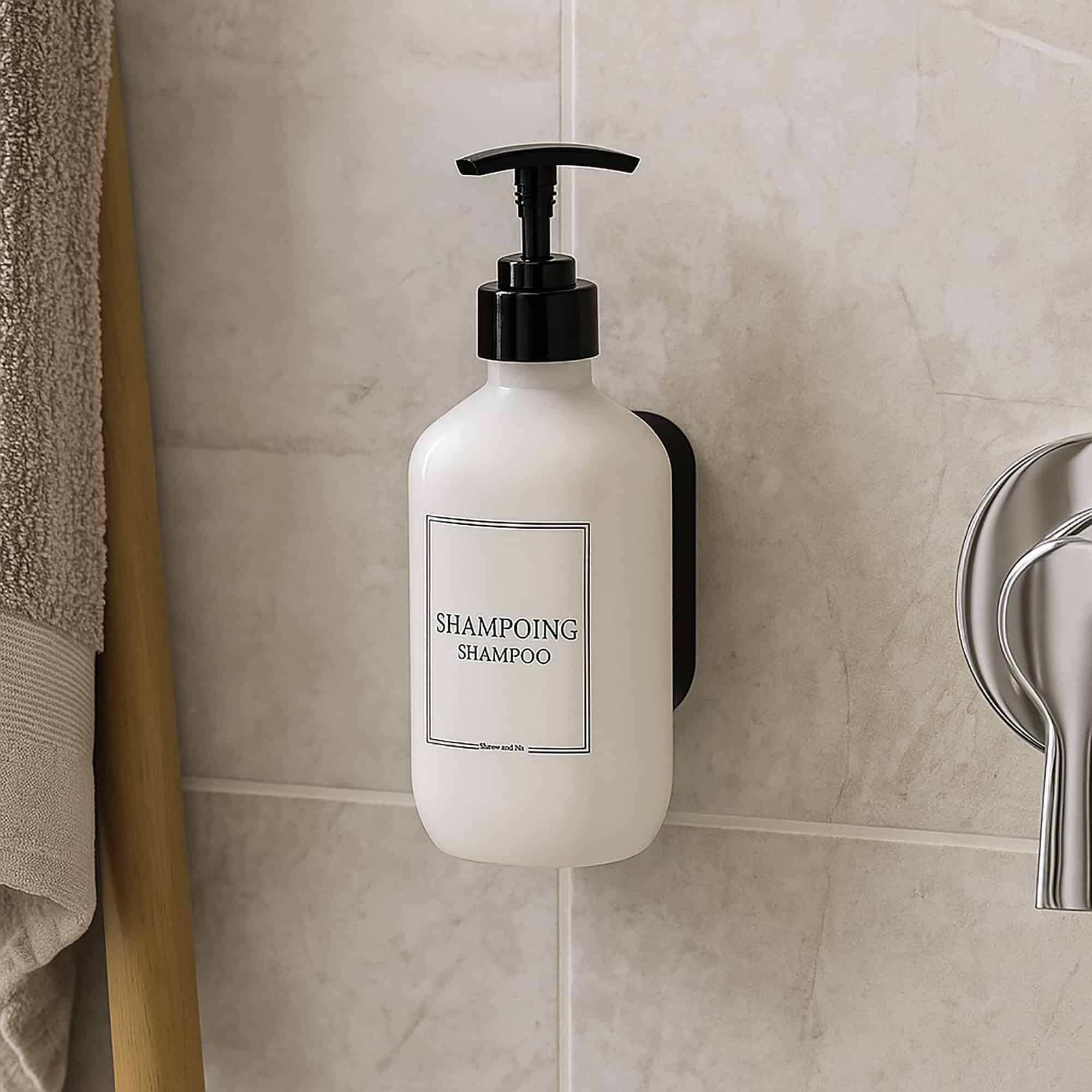 evideco-bathroom-accessories-distributeur-shampoing-mural-380-ml-blanc image 1