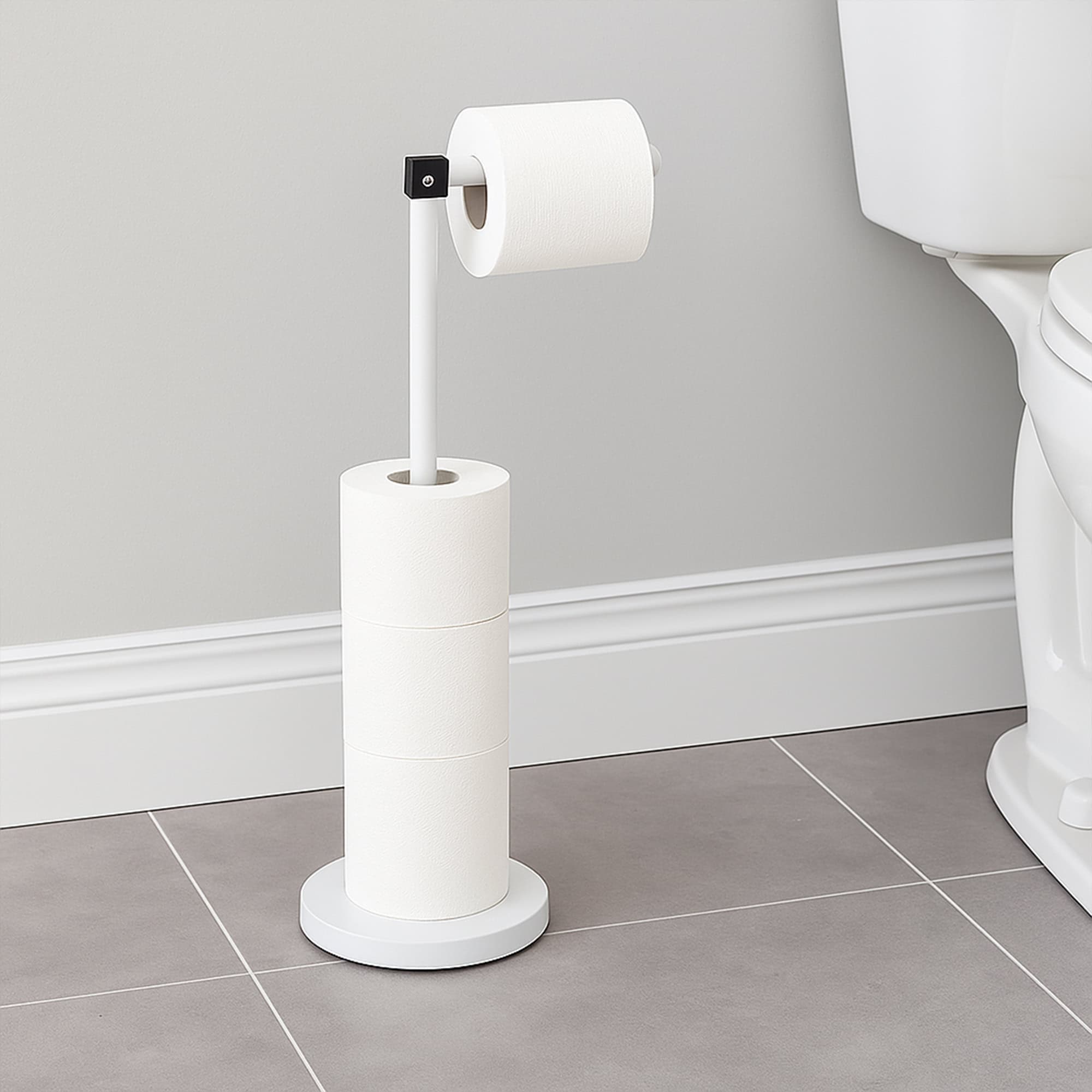 evideco-porte-papier-toilette-blanc-bras-pliable-avec-r-serve-m-tal image 1