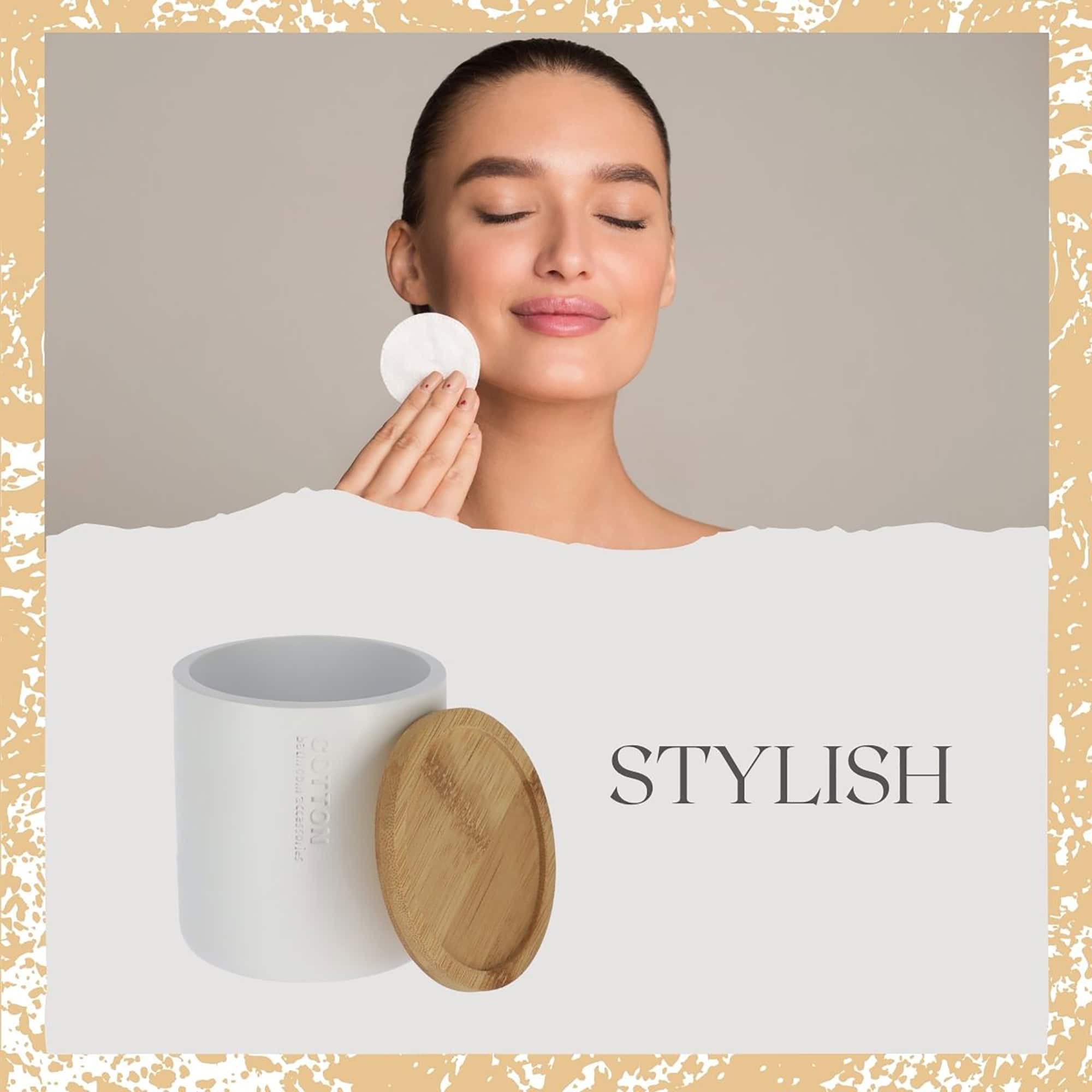 evideco-pot-coton-blanc-mat-couvercle-bambou-salle-de-bain image 6