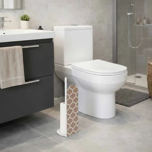 evideco-porte-papier-toilette-beige-sur-pied-g-om-trique-4-rouleaux image 1
