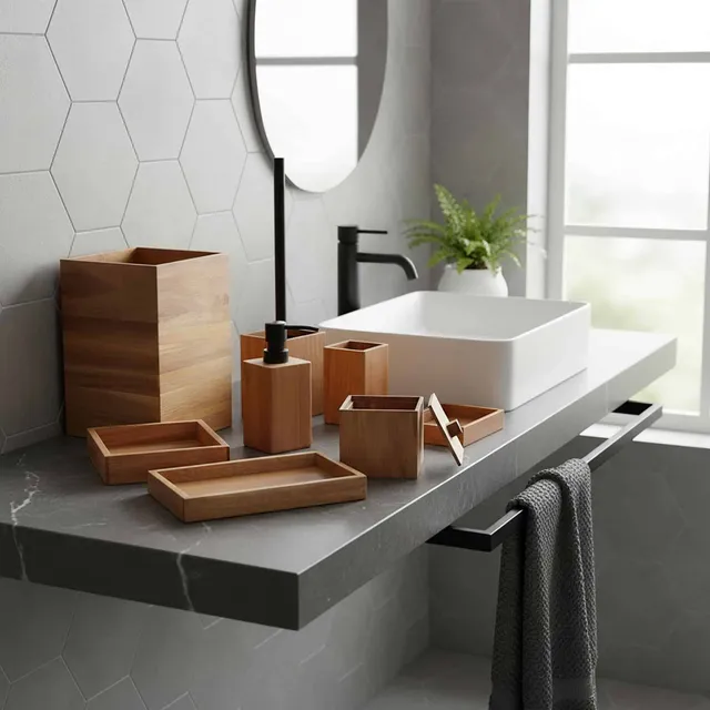 evideco-acacia-ensemble-salle-de-bain-8-pi-ces-bois image 1