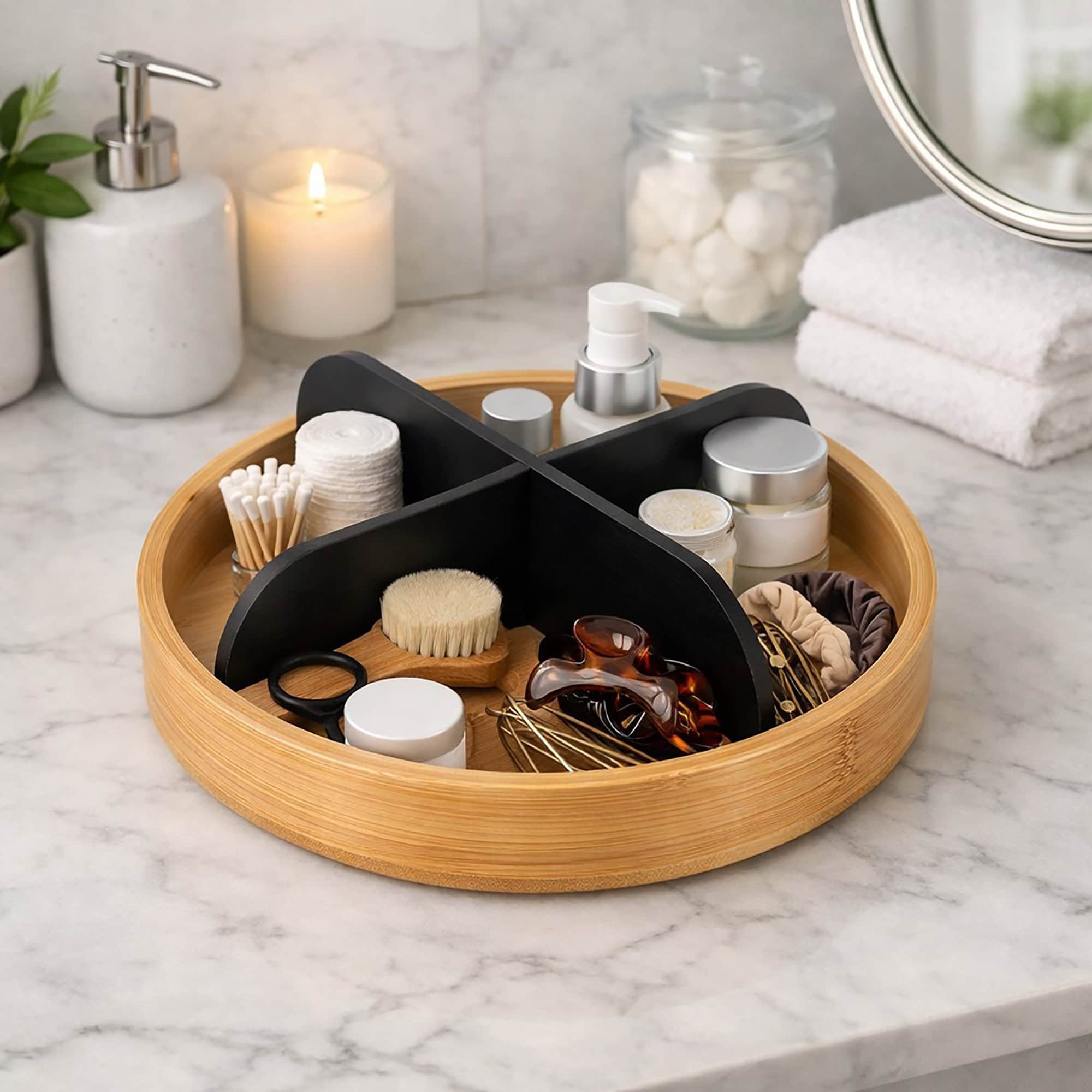 evideco-home-accessories-organiseur-rotatif-bambou-noir-4-casiers image 2