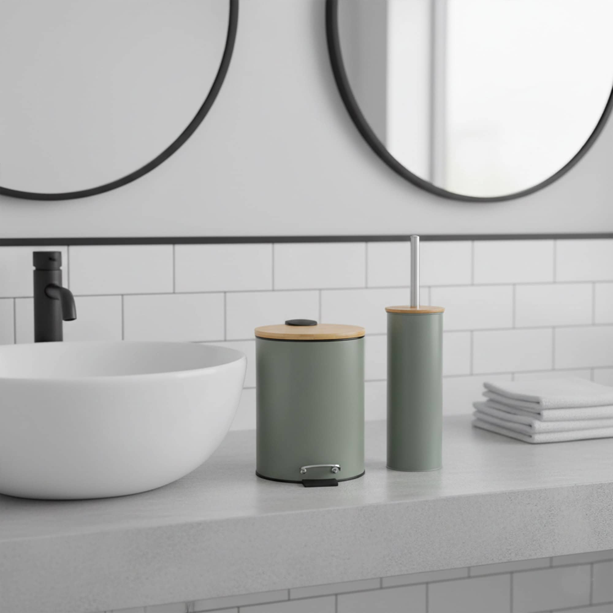 evideco-set-salle-de-bain-vert-poubelle-et-brosse-wc image 1