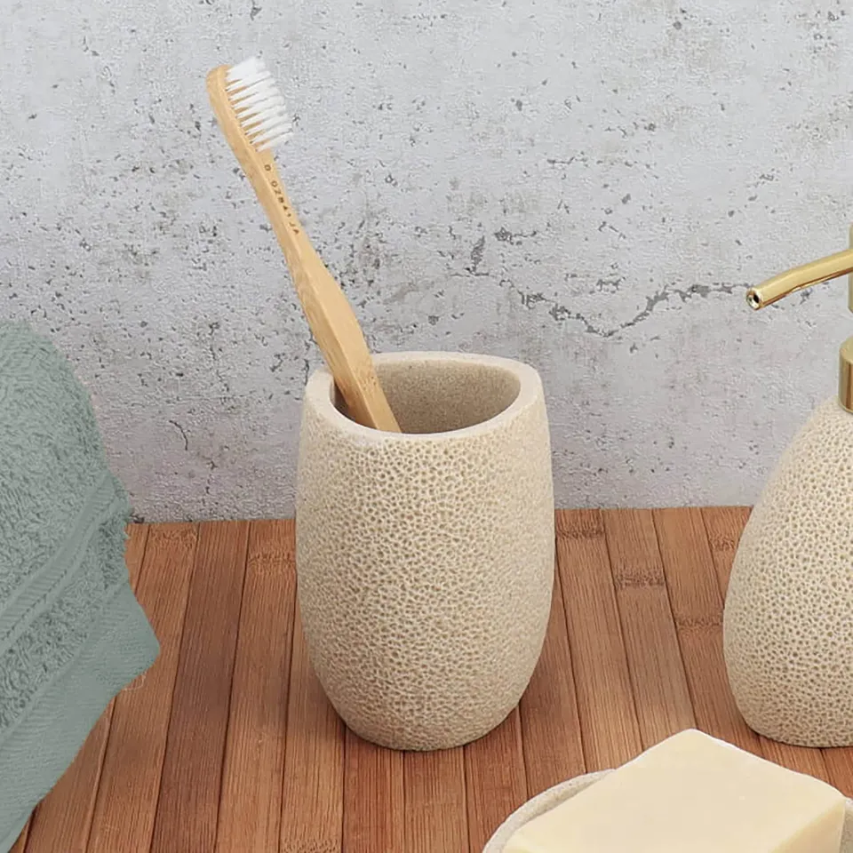 evideco-gobelet-brosse-dents-effet-ponge-de-mer-beige image 1