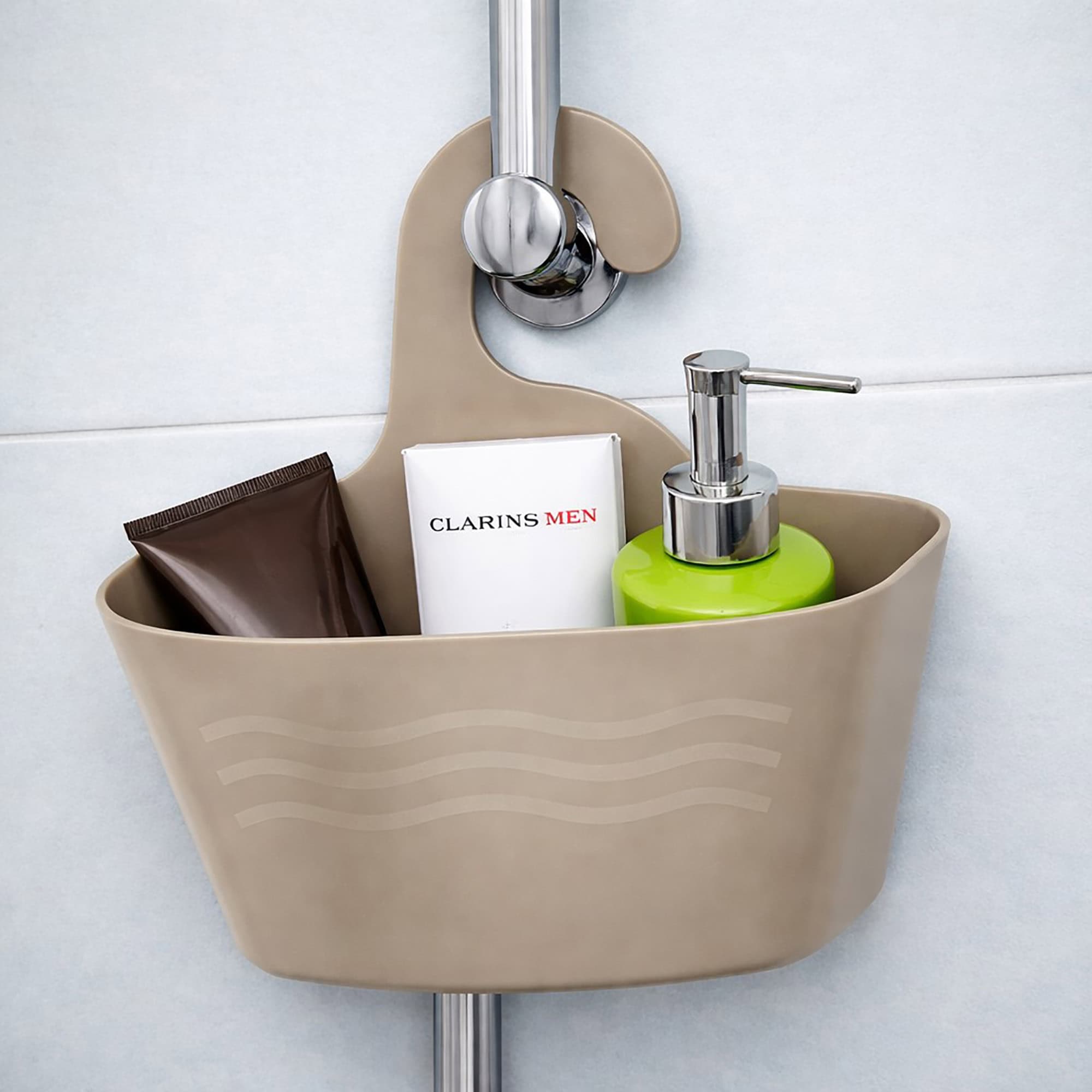 evideco-shower-panier-douche-suspendu-plastique-taupe-crochet image 3