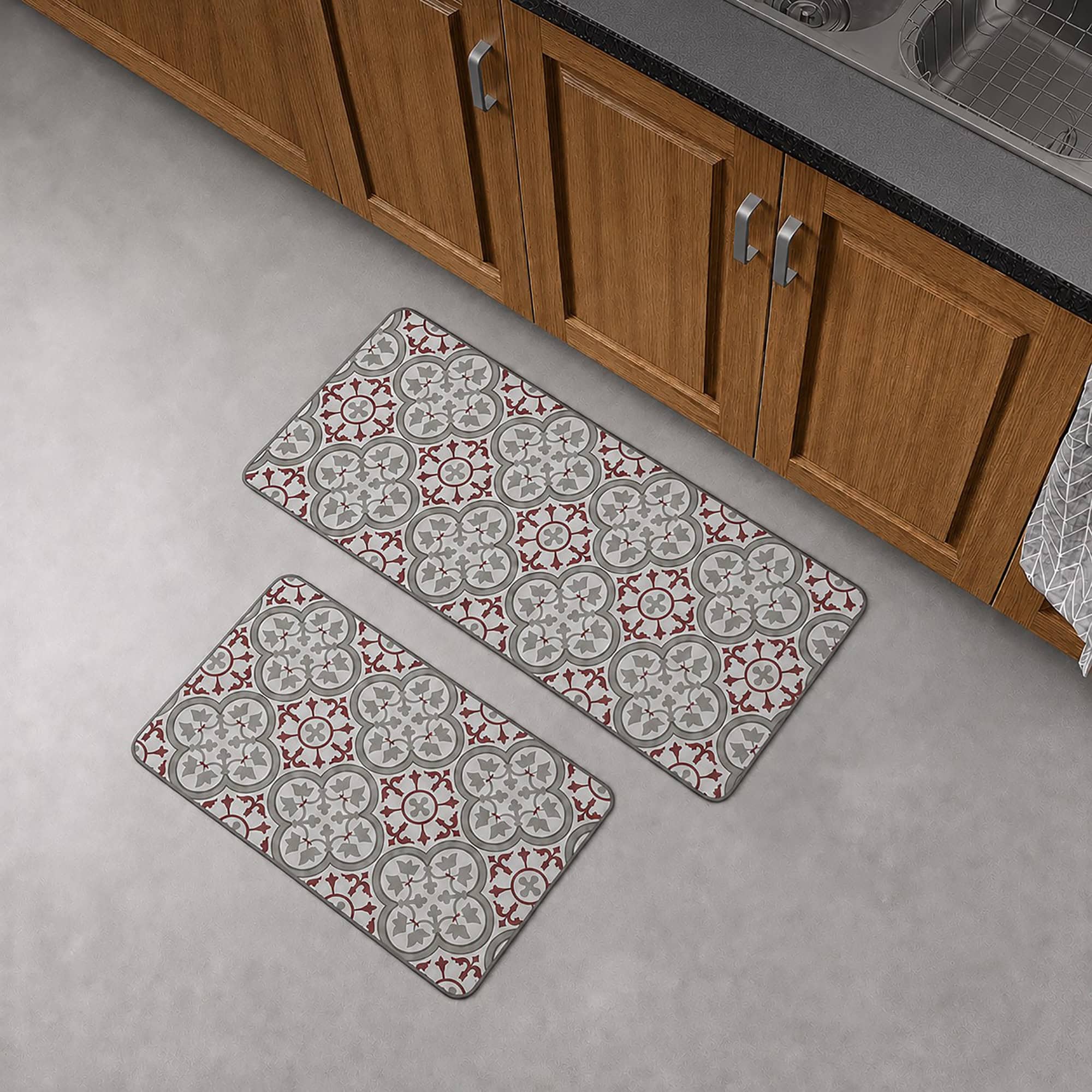 evideco-paco-tapis-cuisine-rouge-gris-carreaux-lot-de-2 image 7