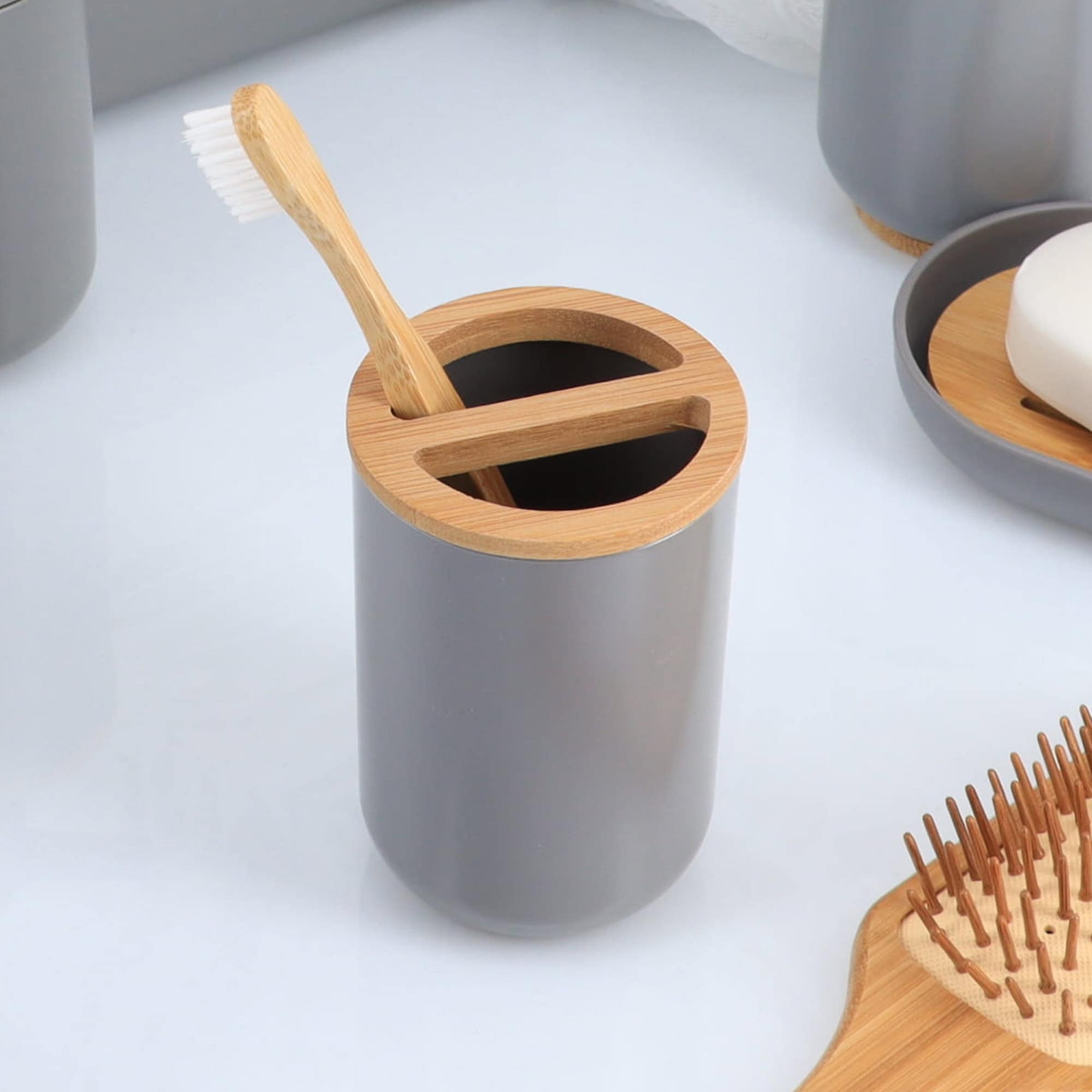 evideco-padang-porte-brosse-dents-gris-bambou-compact image 2
