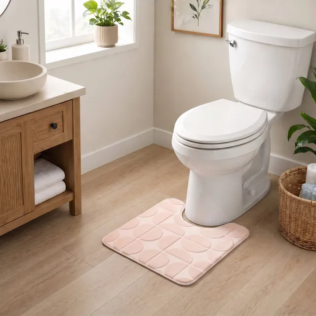 evideco-demi-lune-tapis-toilette-rose-poudr-50x45-en-u image 1