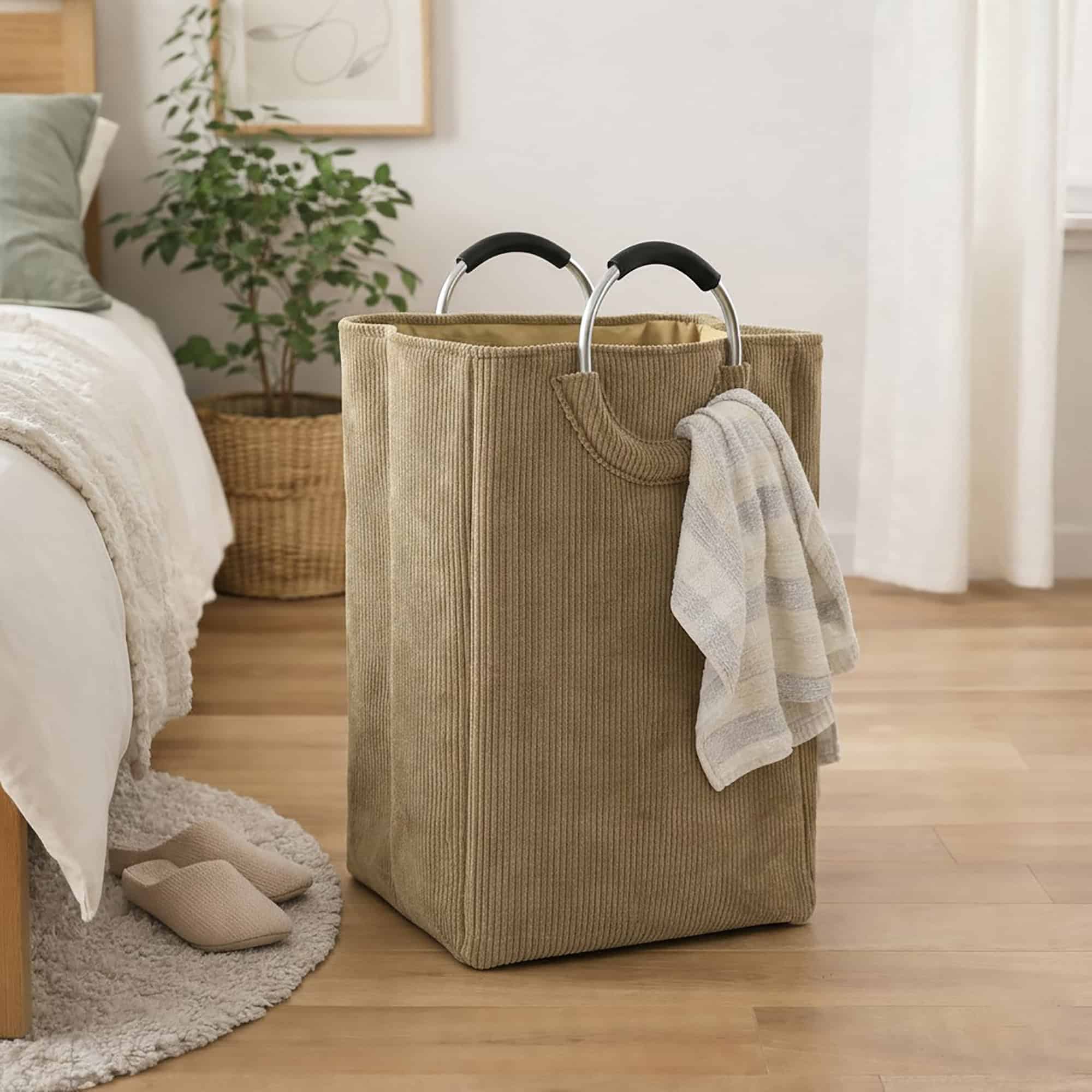 evideco-corduroy-panier-linge-beige-sable-55-l-velours image 2