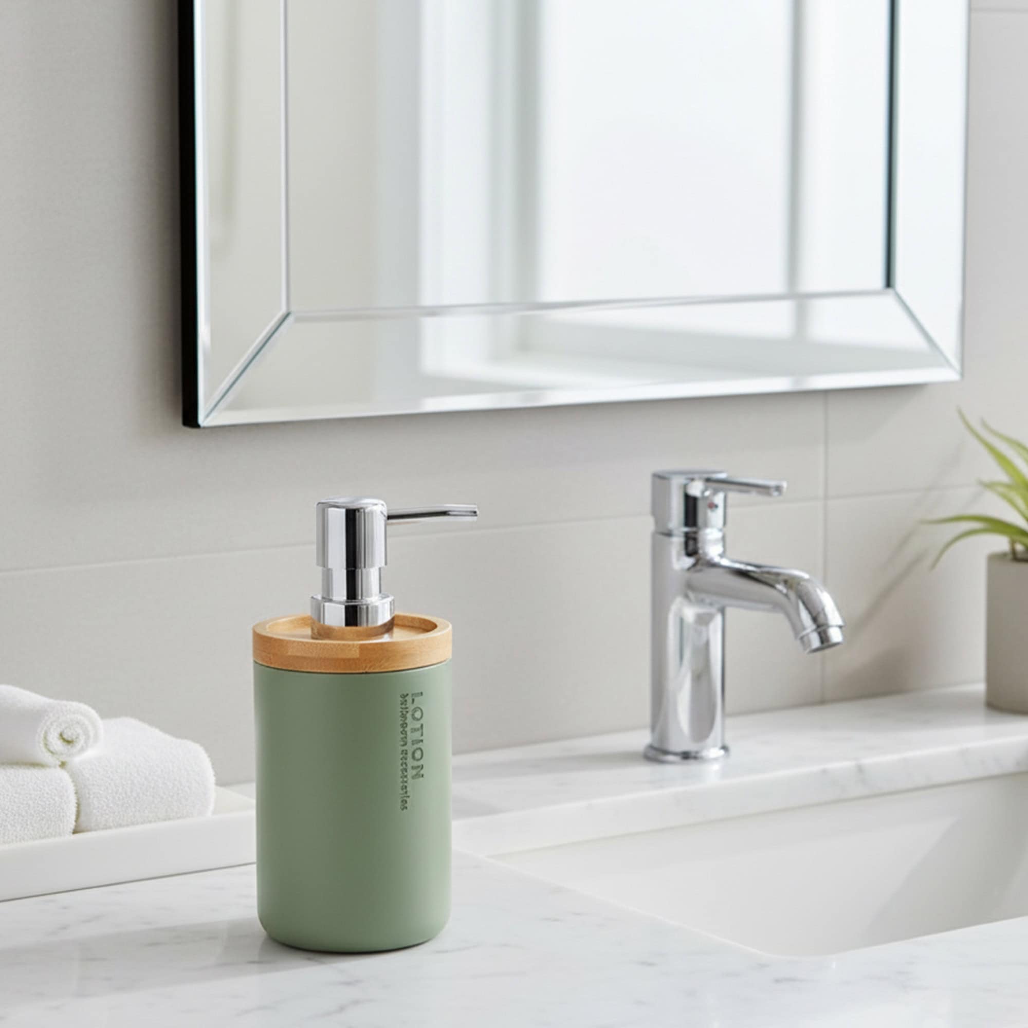evideco-chic-distributeur-savon-vert-mat-bambou-266ml image 1