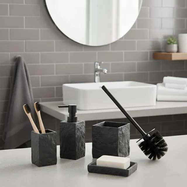evideco-stone-effect-set-accessoires-salle-de-bain-noir-4-pi-ces image 1