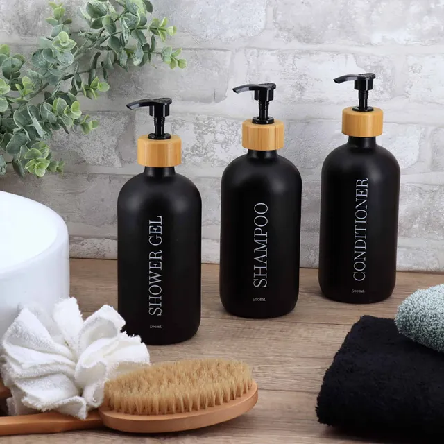 evideco-shower-accessories-lot-3-distributeurs-savon-noirs-500-ml-bambou image 1