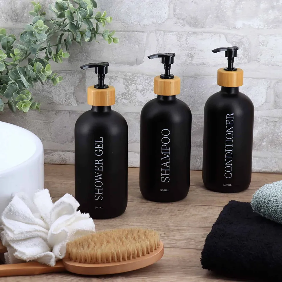 evideco-shower-accessories-lot-3-distributeurs-savon-noirs-500-ml-bambou image 1