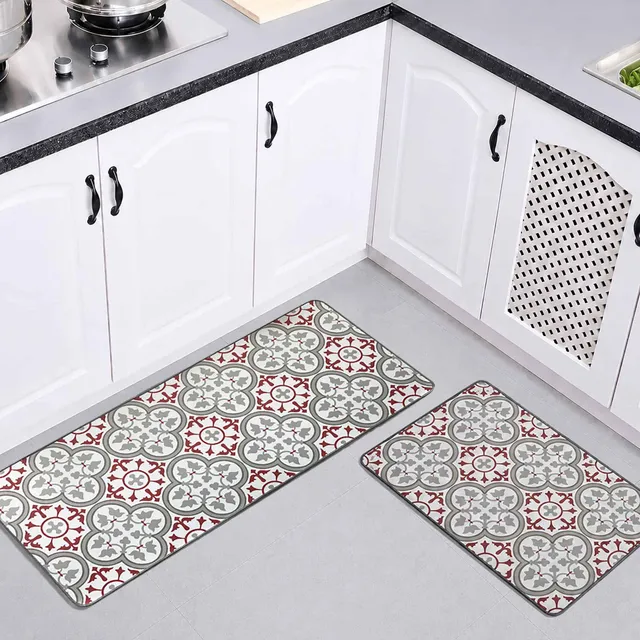 evideco-paco-tapis-cuisine-rouge-gris-carreaux-lot-de-2 image 1