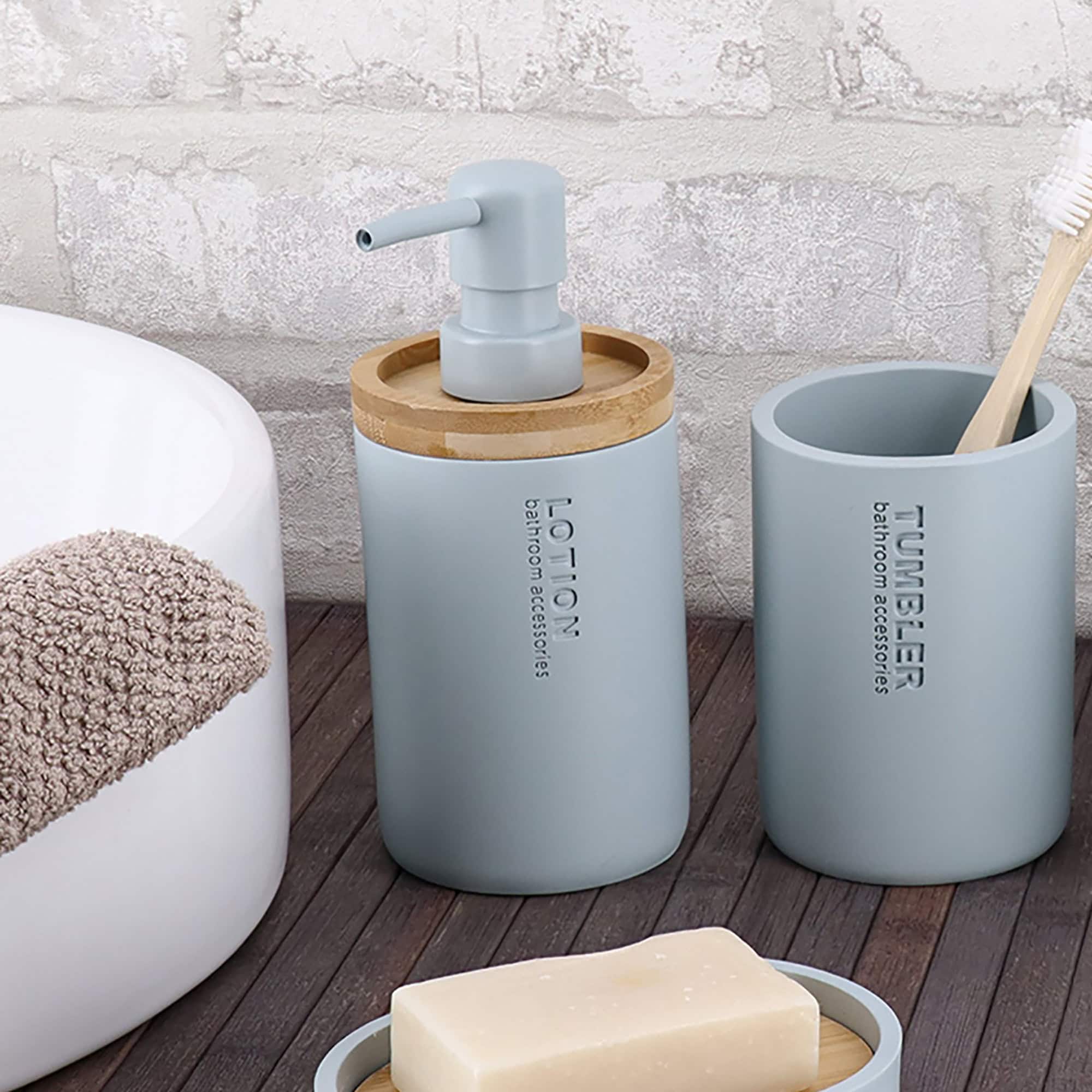 evideco-bathroom-accessories-distributeur-savon-bleu-clair-bambou-pompe image 2