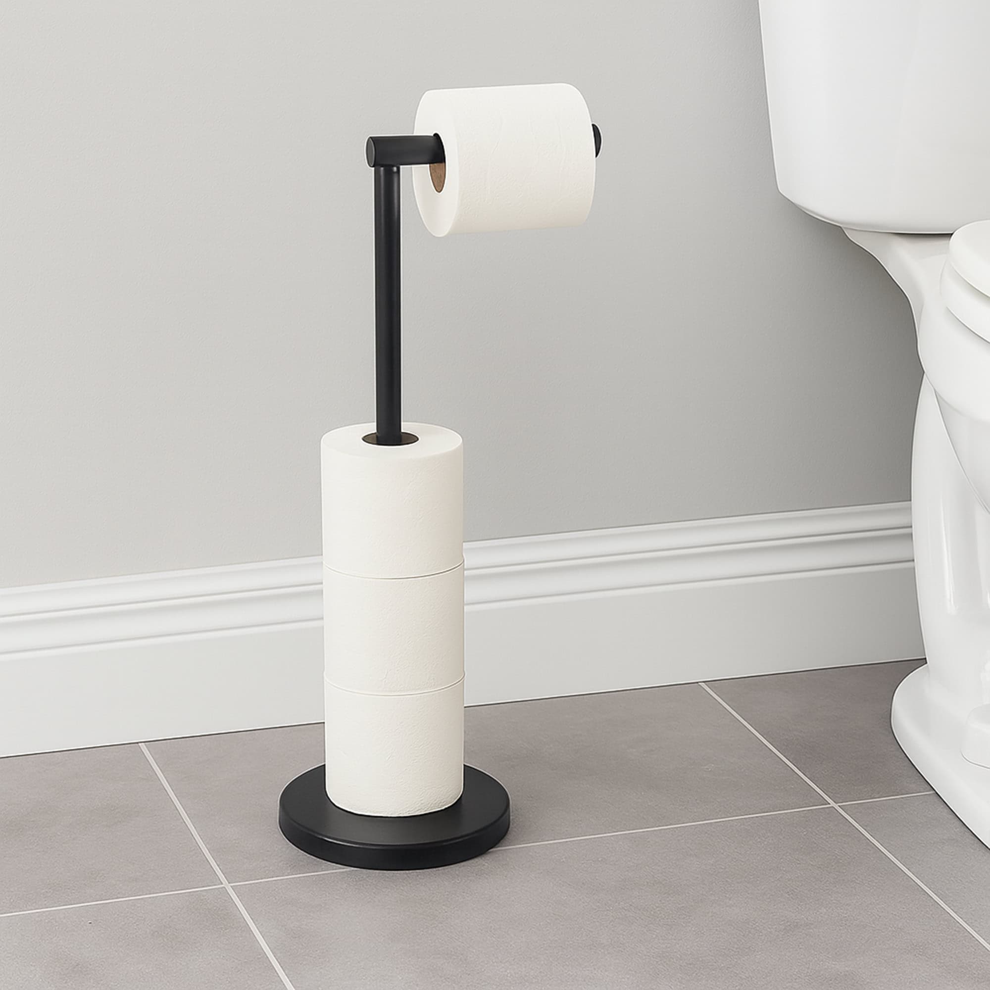 evideco-porte-papier-toilette-sur-pied-noir-m-tal-r-serve image 1