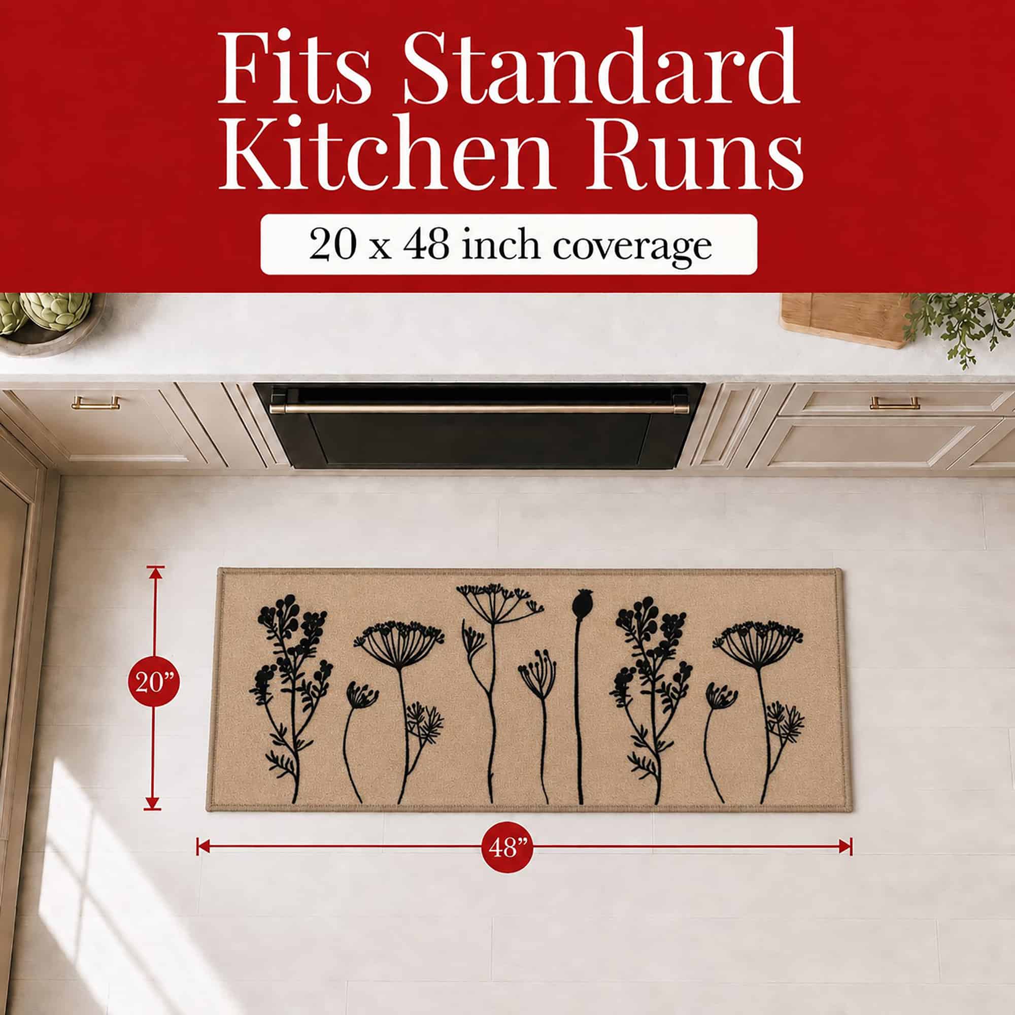 evideco-home-accessories-tapis-cuisine-fleurs-beige-noir-122x51-cm image 3