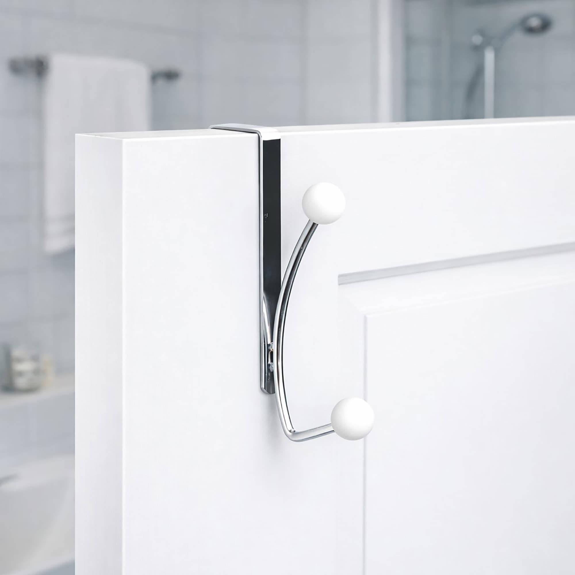 evideco-bathroom-storage-pat-re-de-porte-chrome-2-crochets-blancs image 1