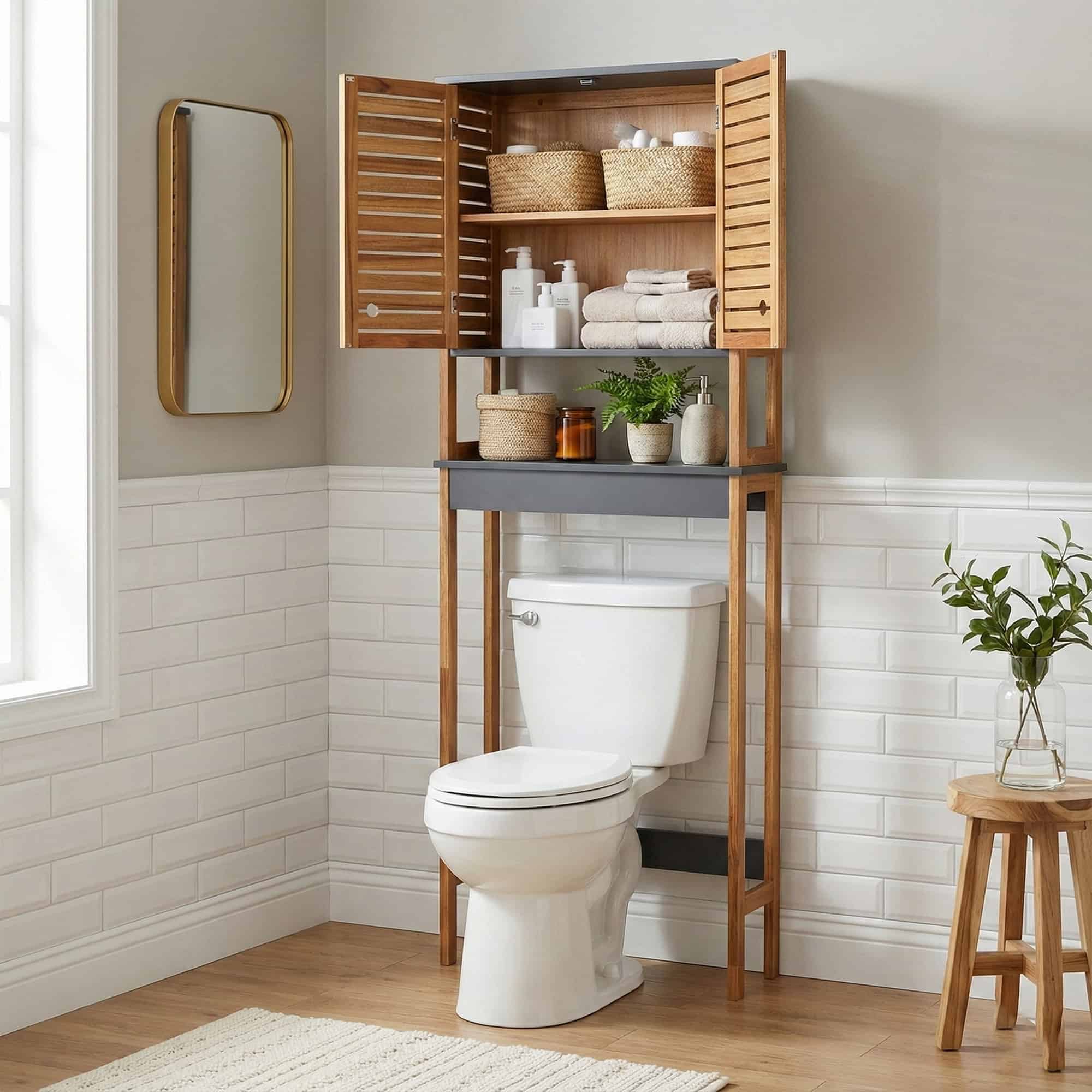 evideco-elements-meuble-dessus-wc-marron-gris-double-porte image 2