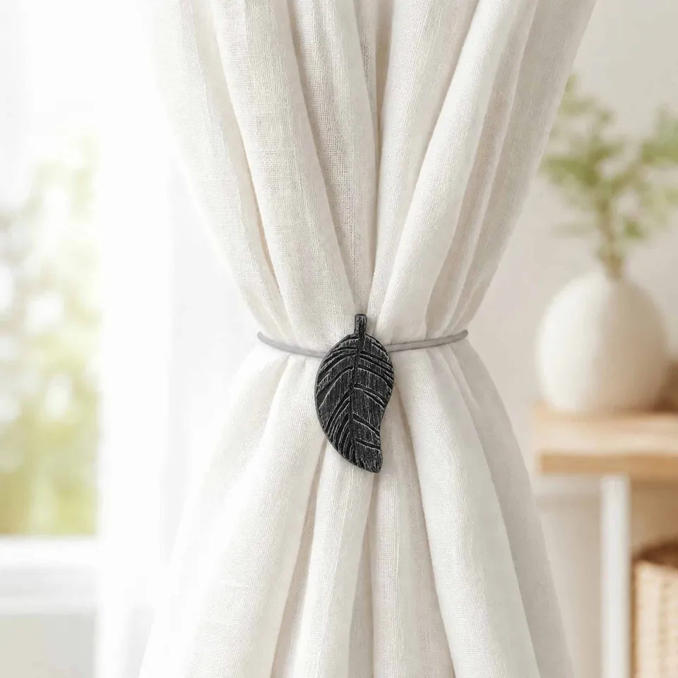 evideco-embrasse-rideau-magn-tique-feuille-bois-noir-32-5-cm image 1