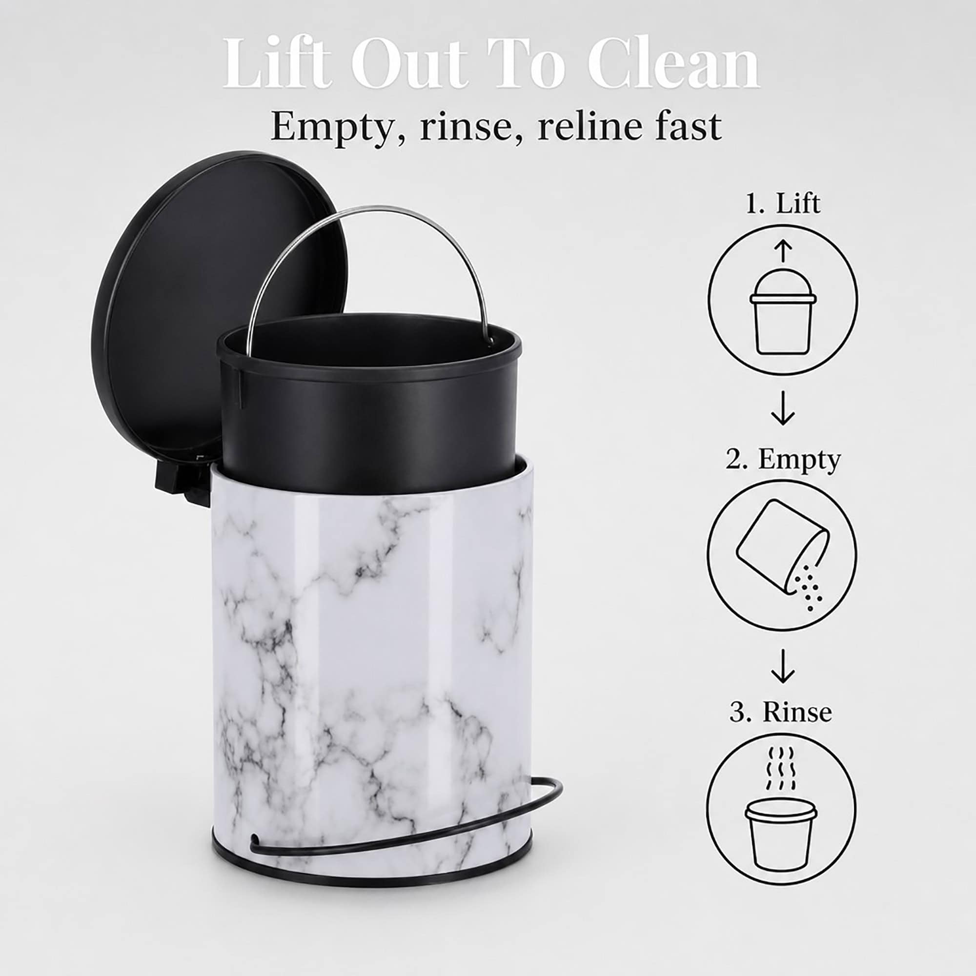 evideco-carrara-noir-poubelle-salle-de-bain-3l-noir image 5