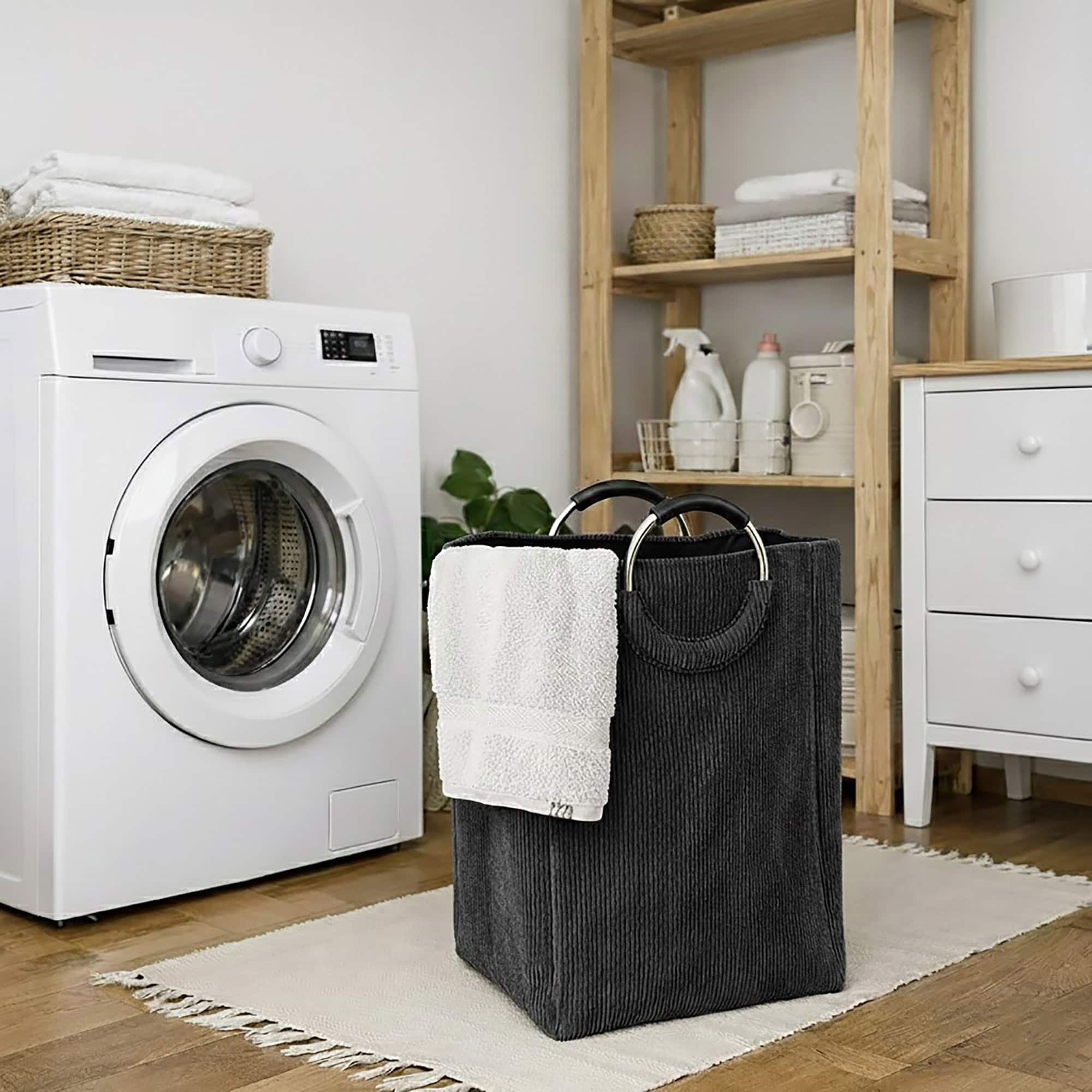 evideco-corduroy-panier-linge-55l-gris-fonc-poign-es image 3