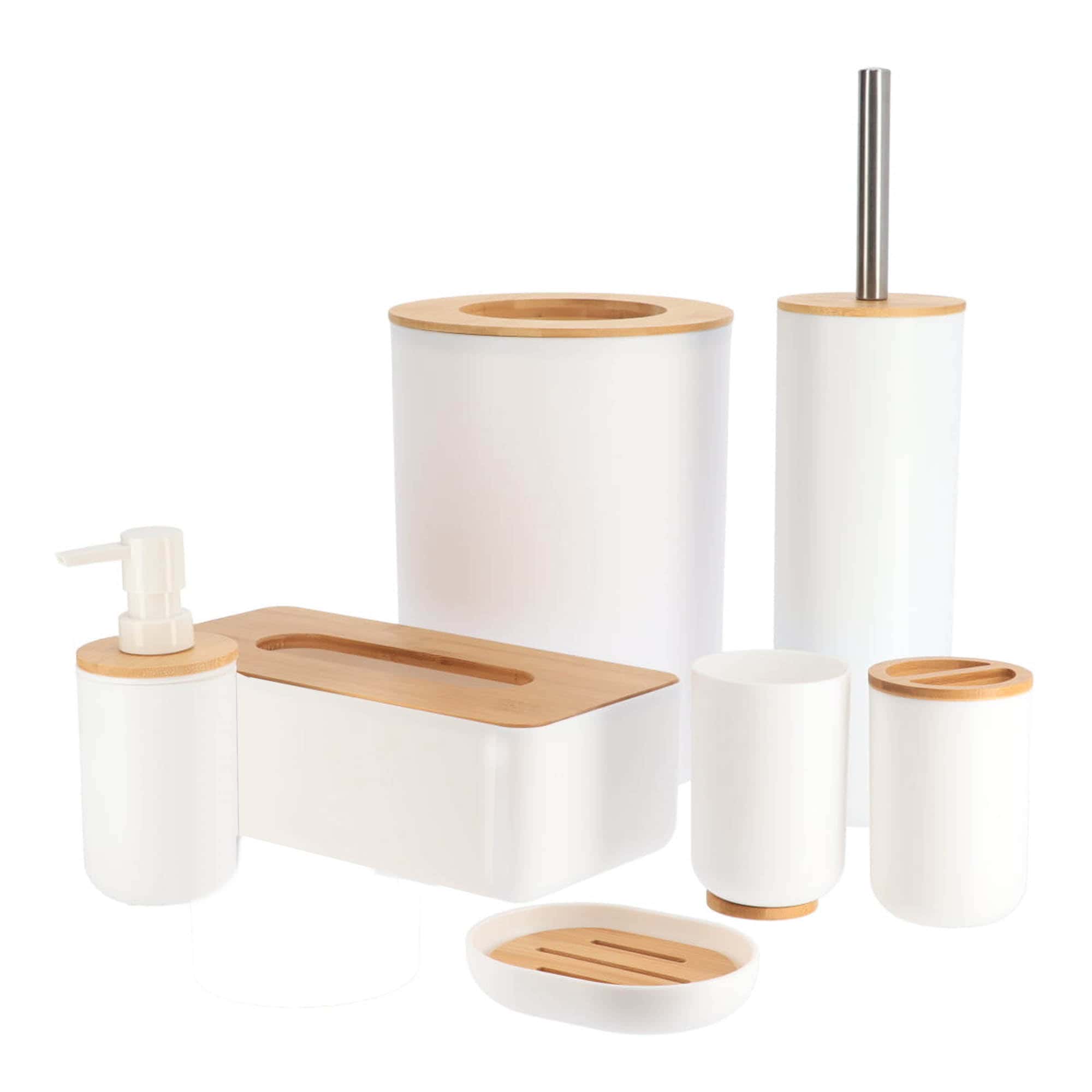 evideco-bathroom-accessories-ensemble-salle-de-bain-blanc-bambou-7-pi-ces image 5