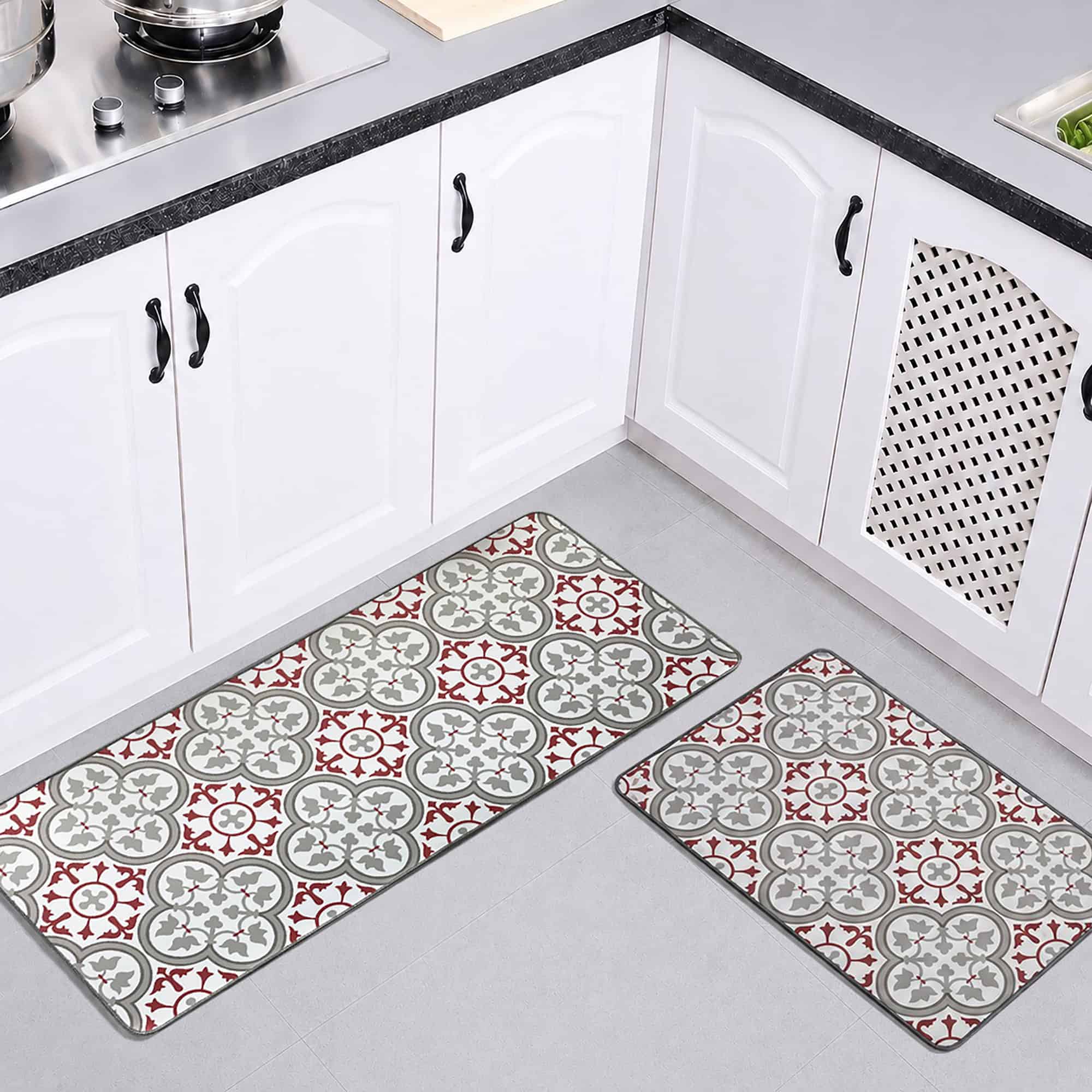 evideco-paco-tapis-cuisine-rouge-gris-carreaux-lot-de-2 image 1